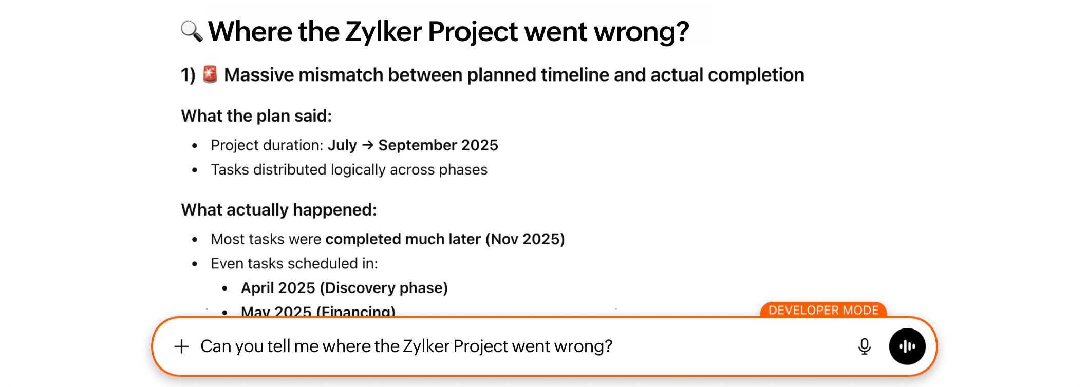Project analysis dashboard