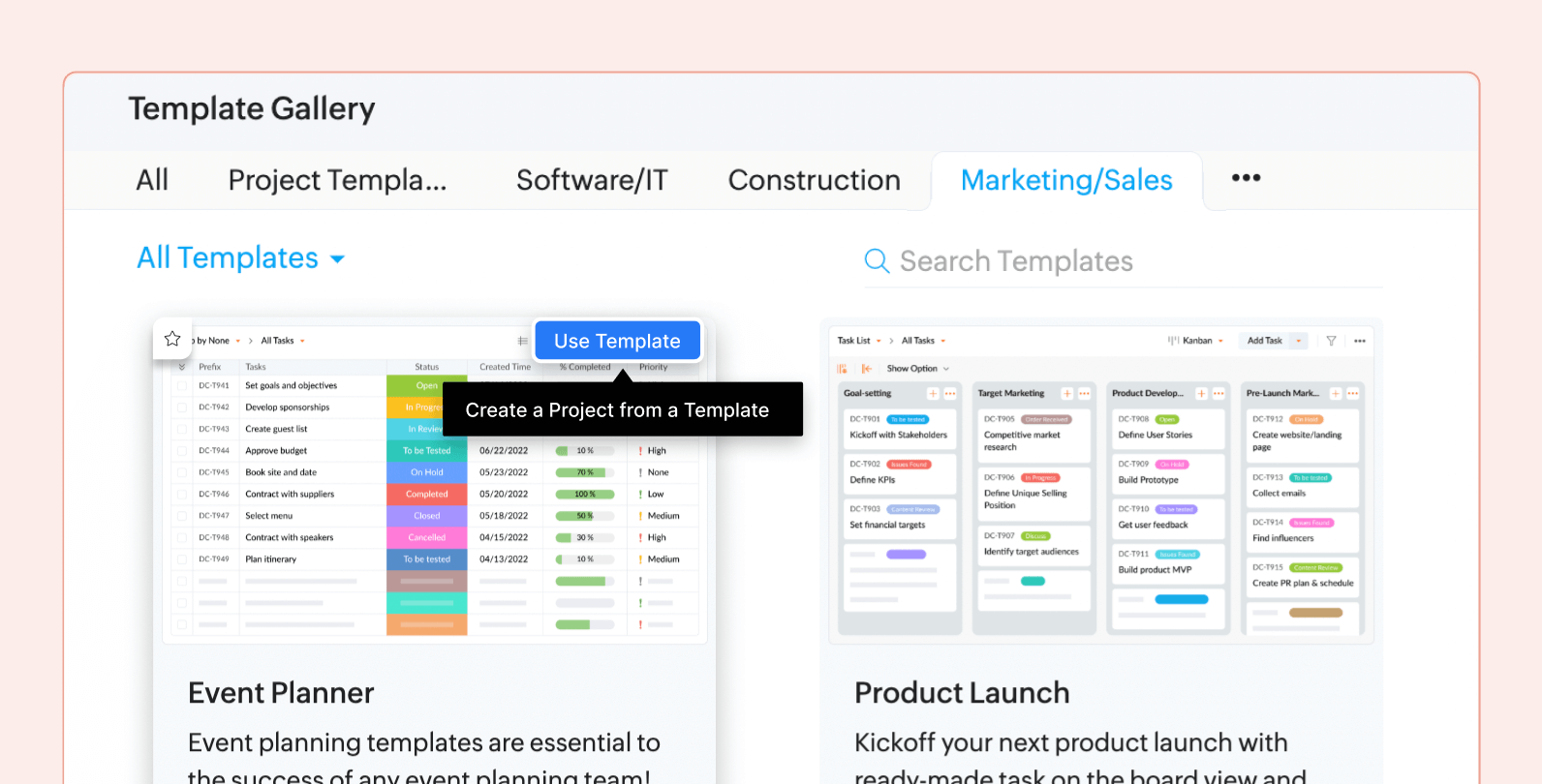 Search for the Event Planner Template. Click Use Template.