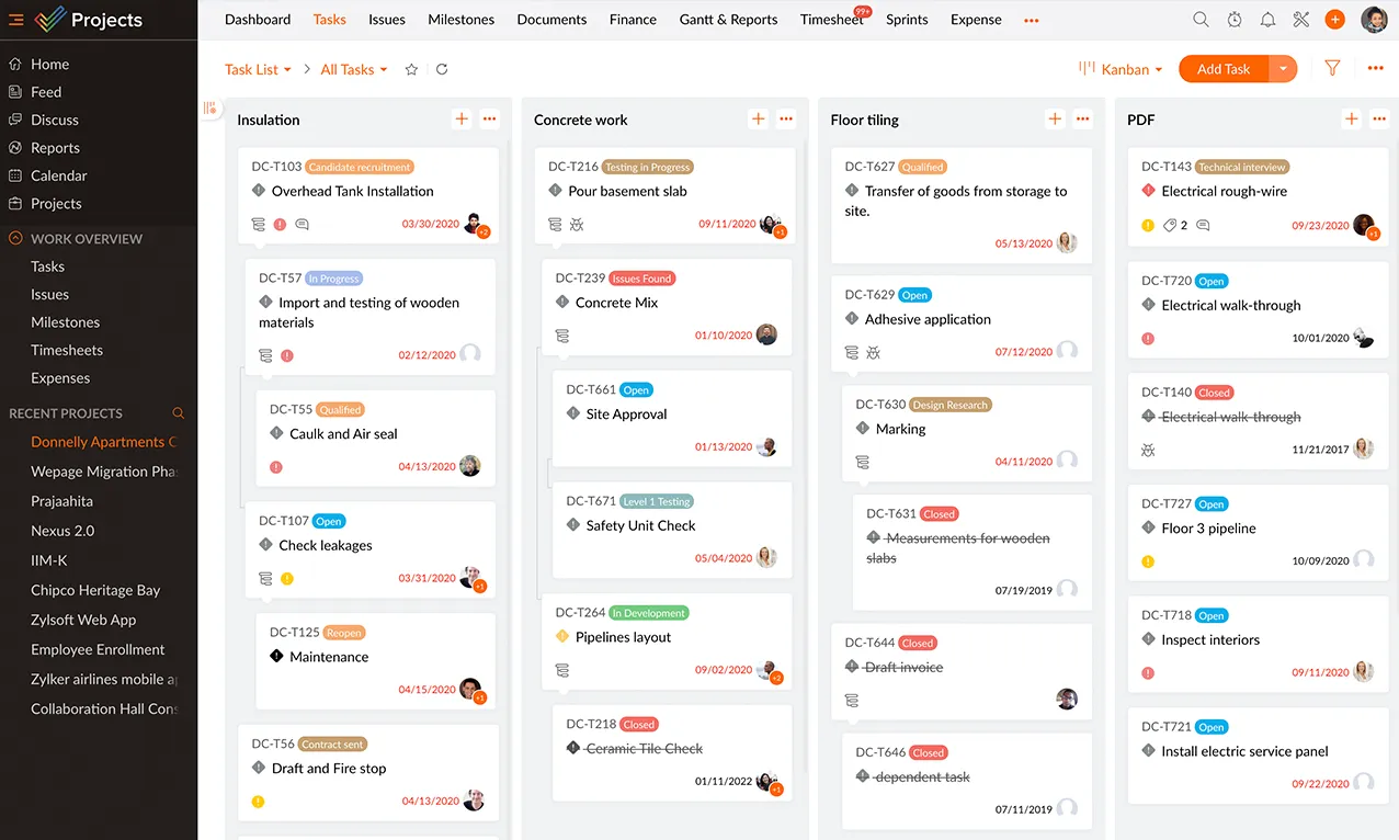 Different views with Zoho Projects' task management system