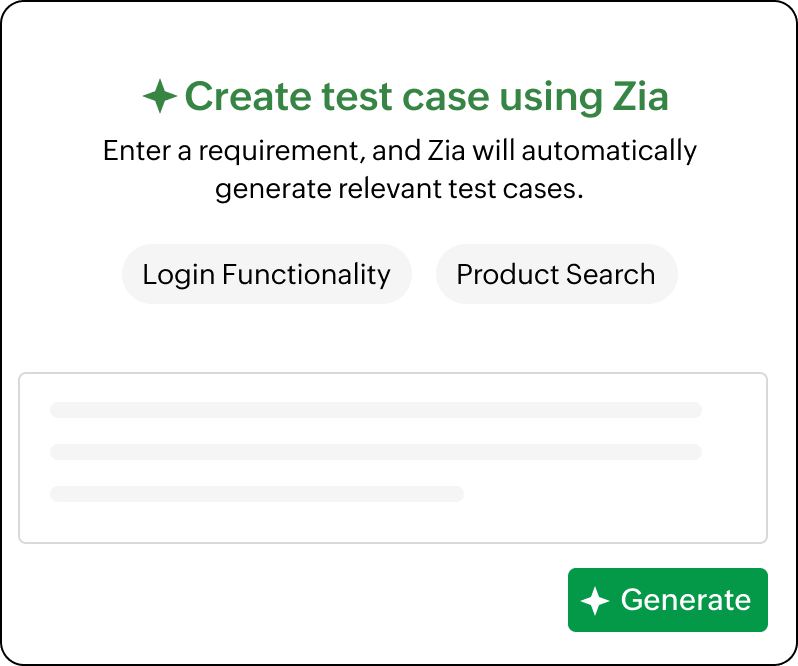 Generate automation test scripts with a text prompt in Zoho QEngine Zoho QEngine prompt interface generating automation test scripts from a text prompt