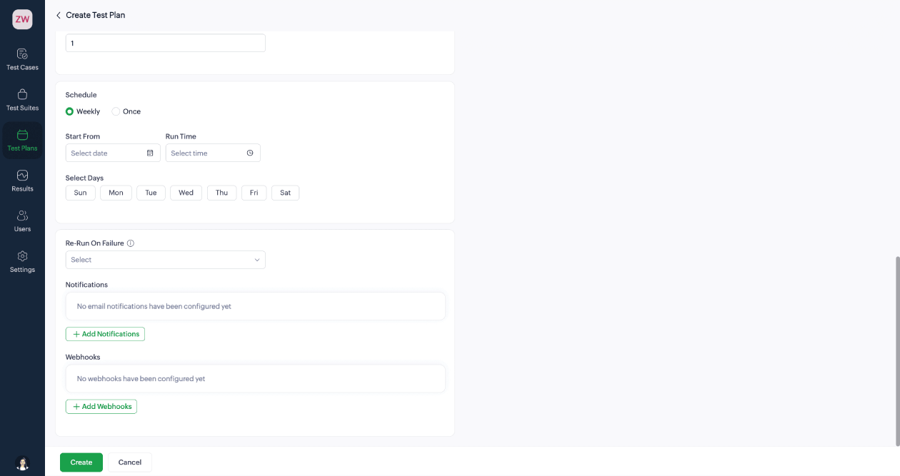 Create a test plan Test plan creation