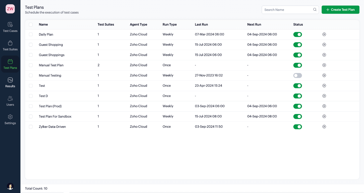 Test plans in QEngine Test plans