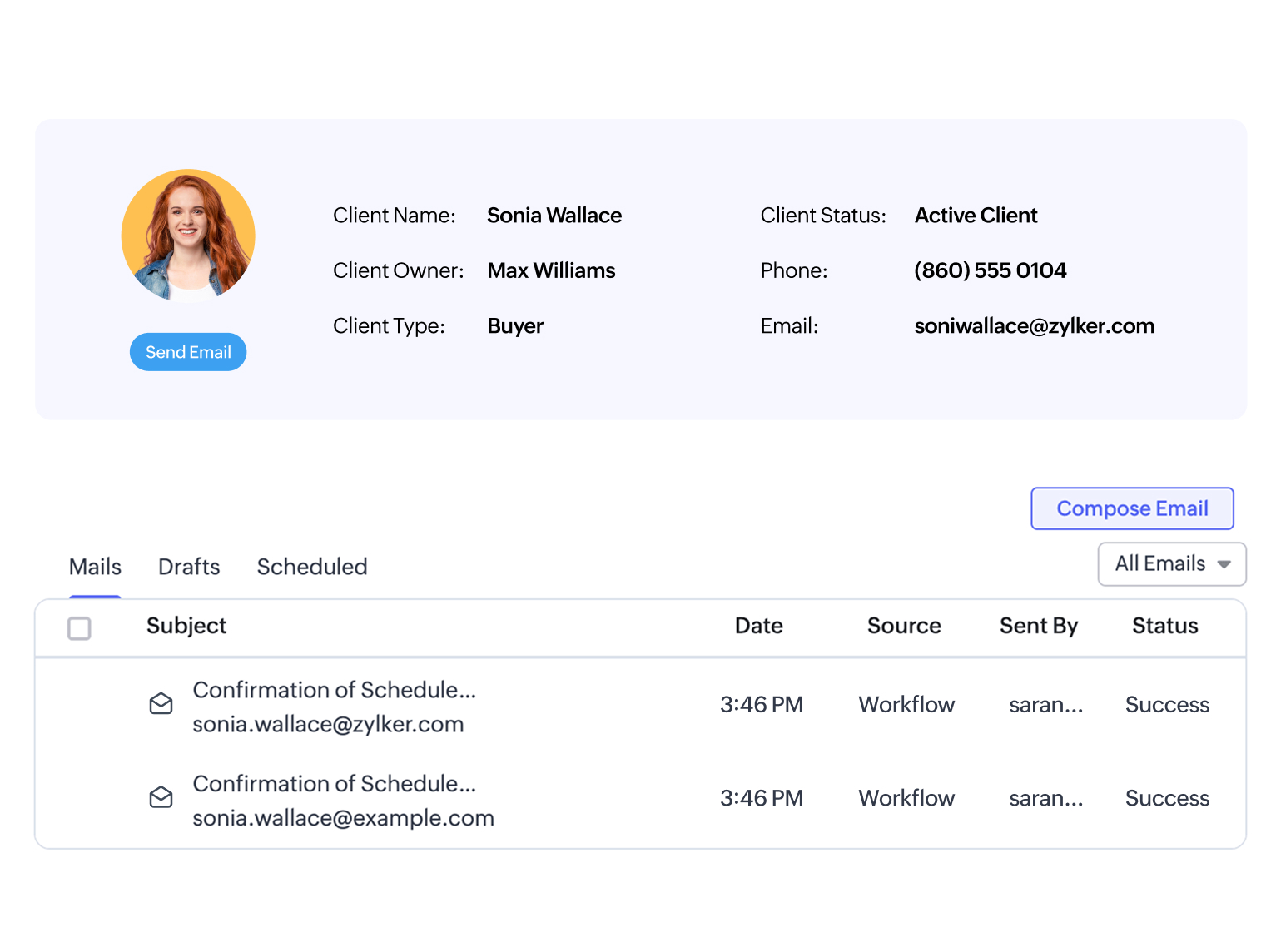 Omnichannel communication hub with email, SMS, phone and WhatsApp integration