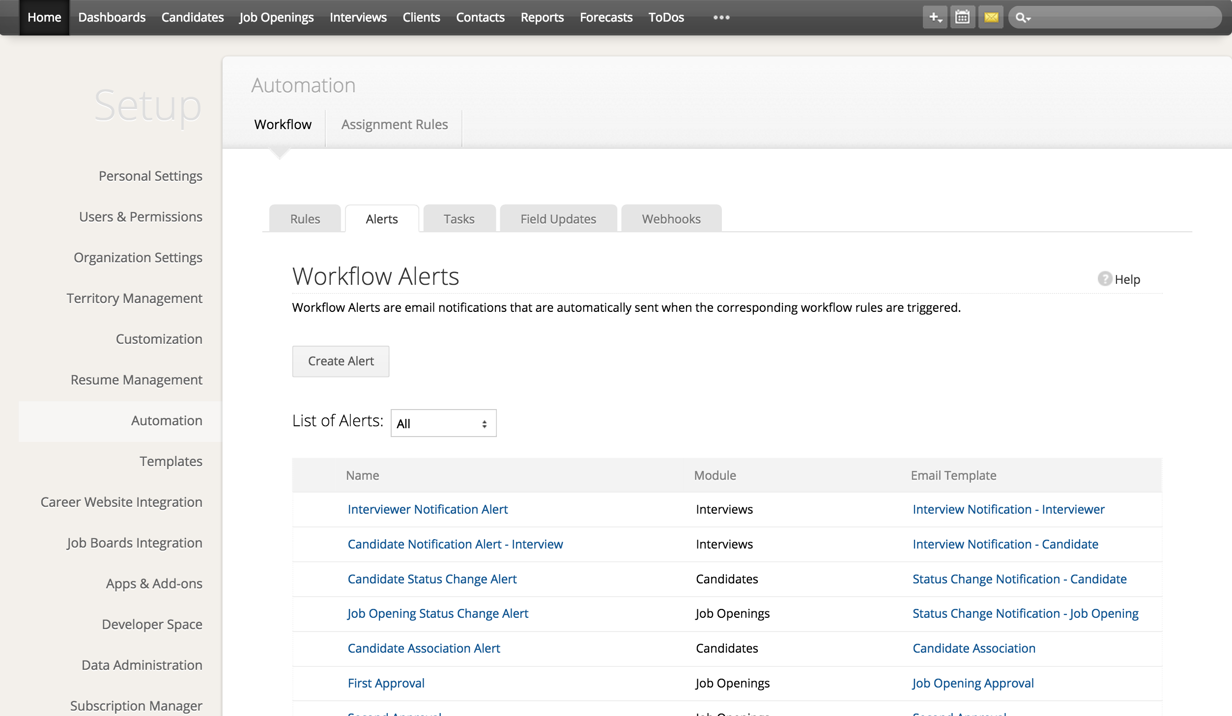 Alertas de e-mail