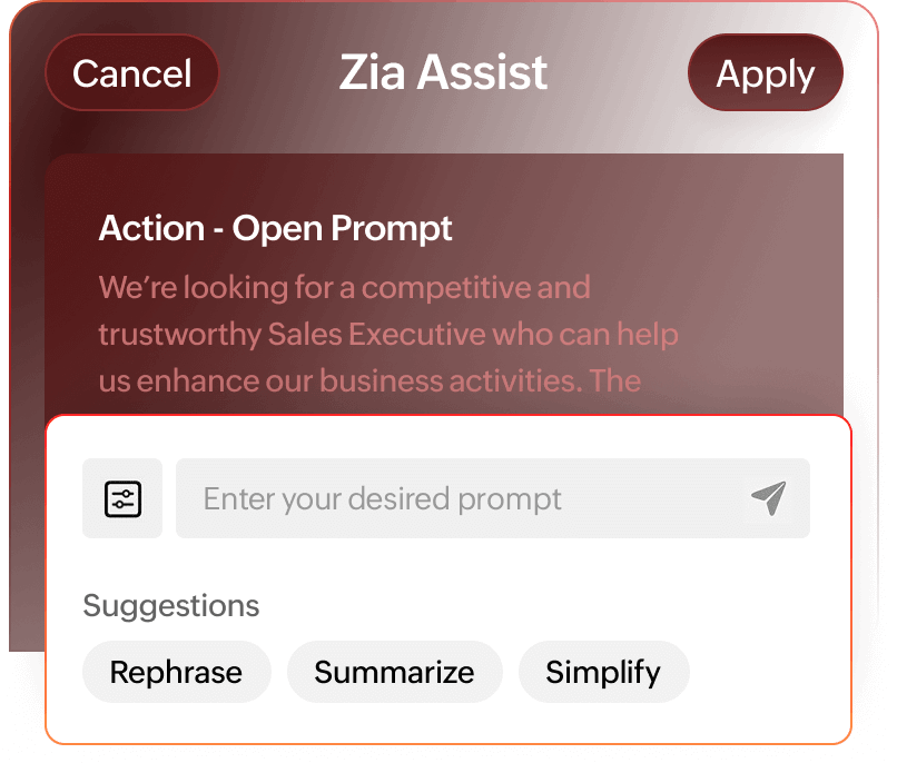 Job description email generation zoho recruit mobile