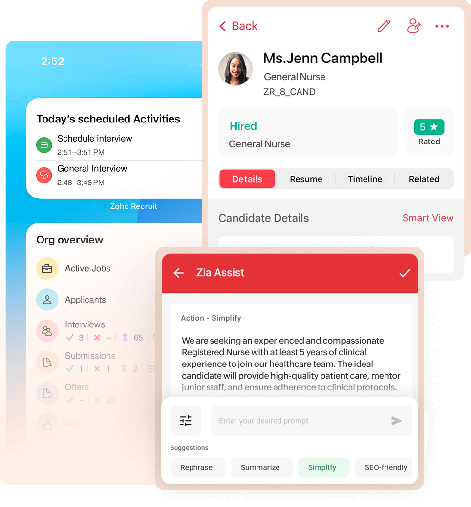 Mobile version of Zoho Recruit.