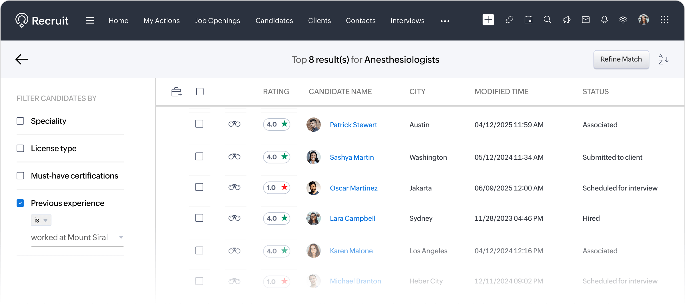 candidate search in Zoho Recruit