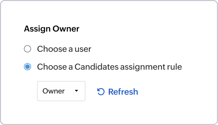 Screenshot of the auto-assign candidates interface with filters in Zoho Recruit's resume harvester