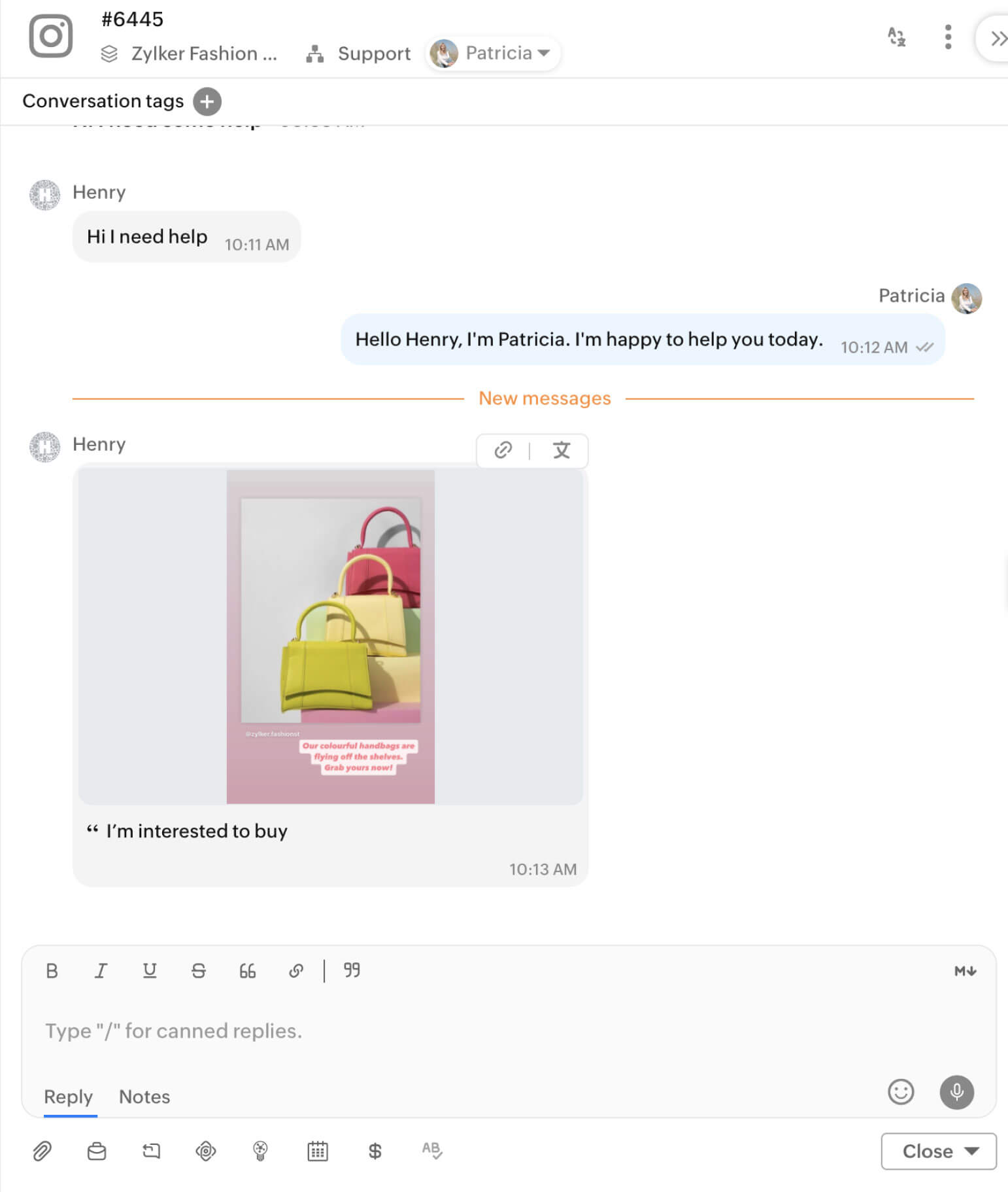Get Instagram story replies delivered straight to your live chat dashboard