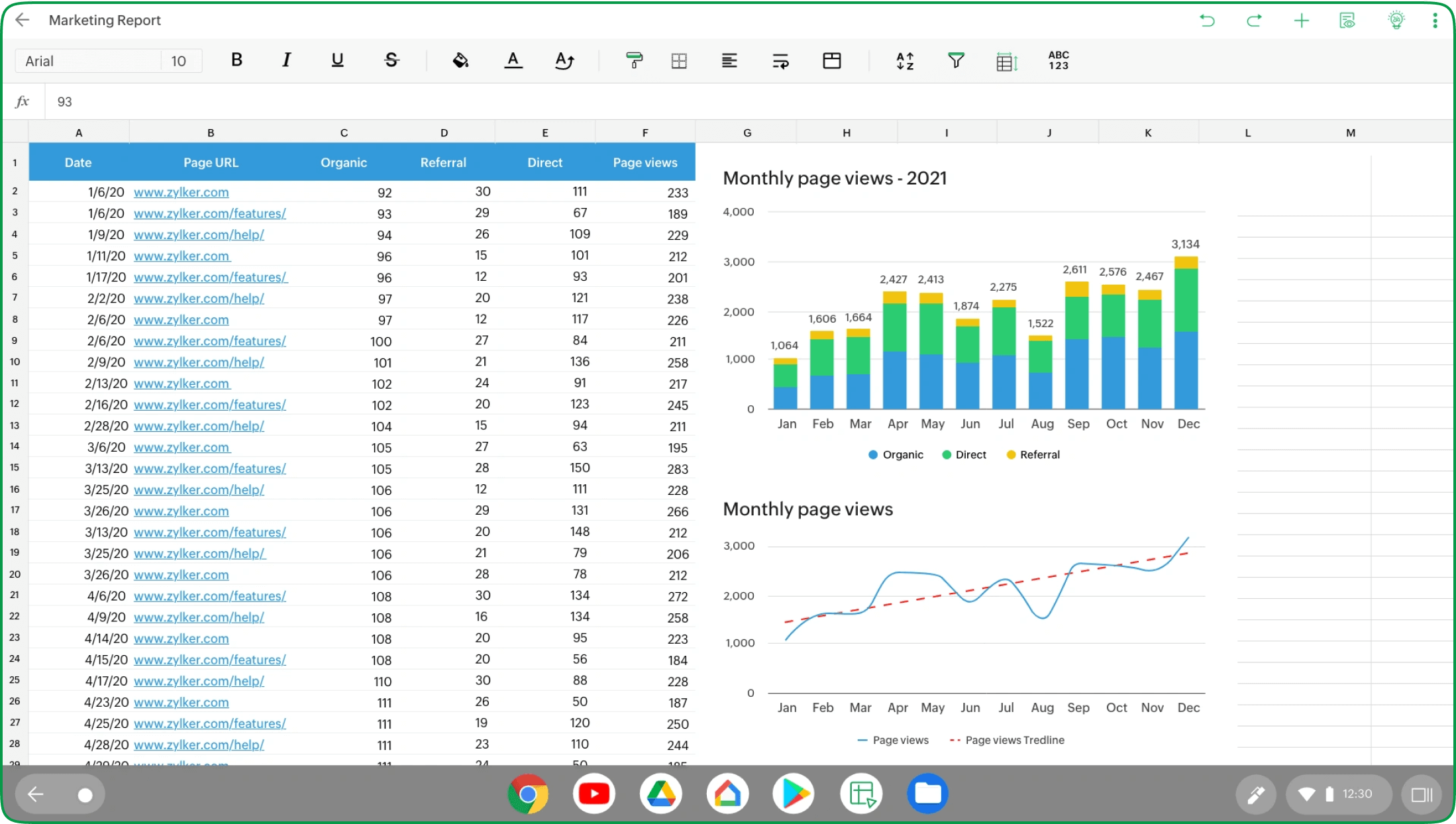 Data visualiation in Zoho Sheet app