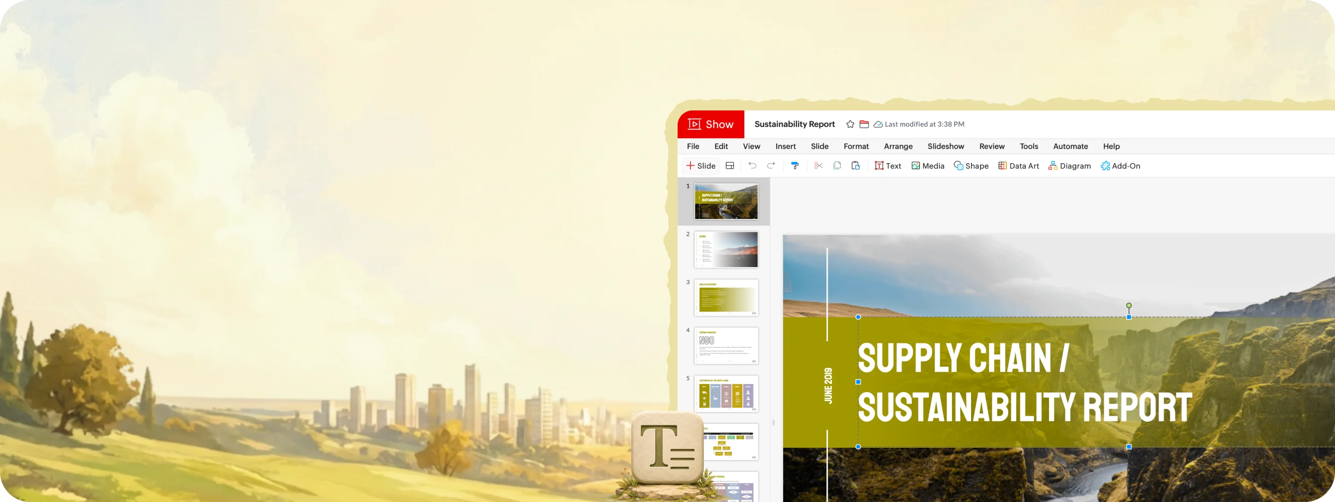 Zoho Show editor with fonts and layouts intact