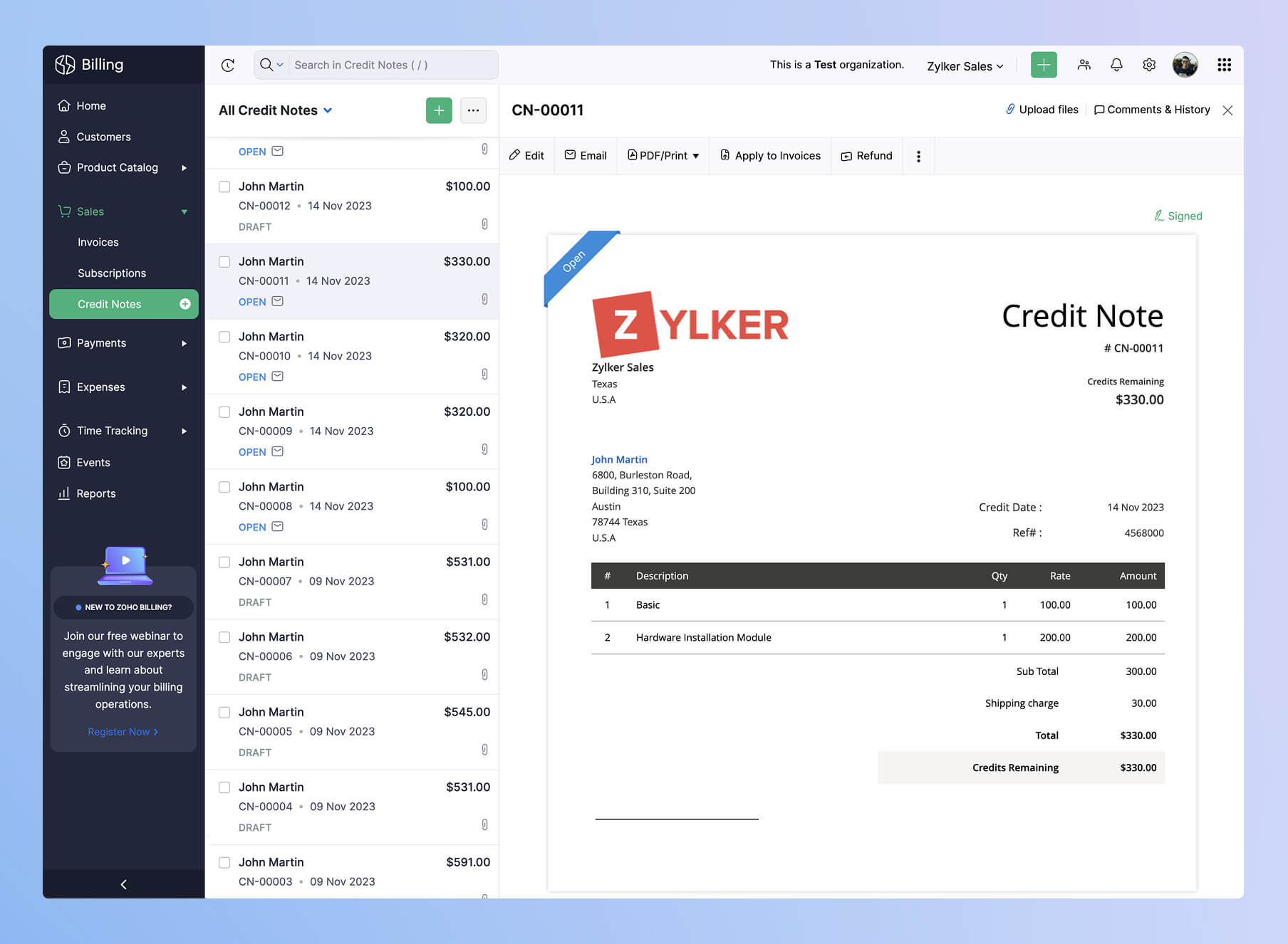 sign integrate with billing