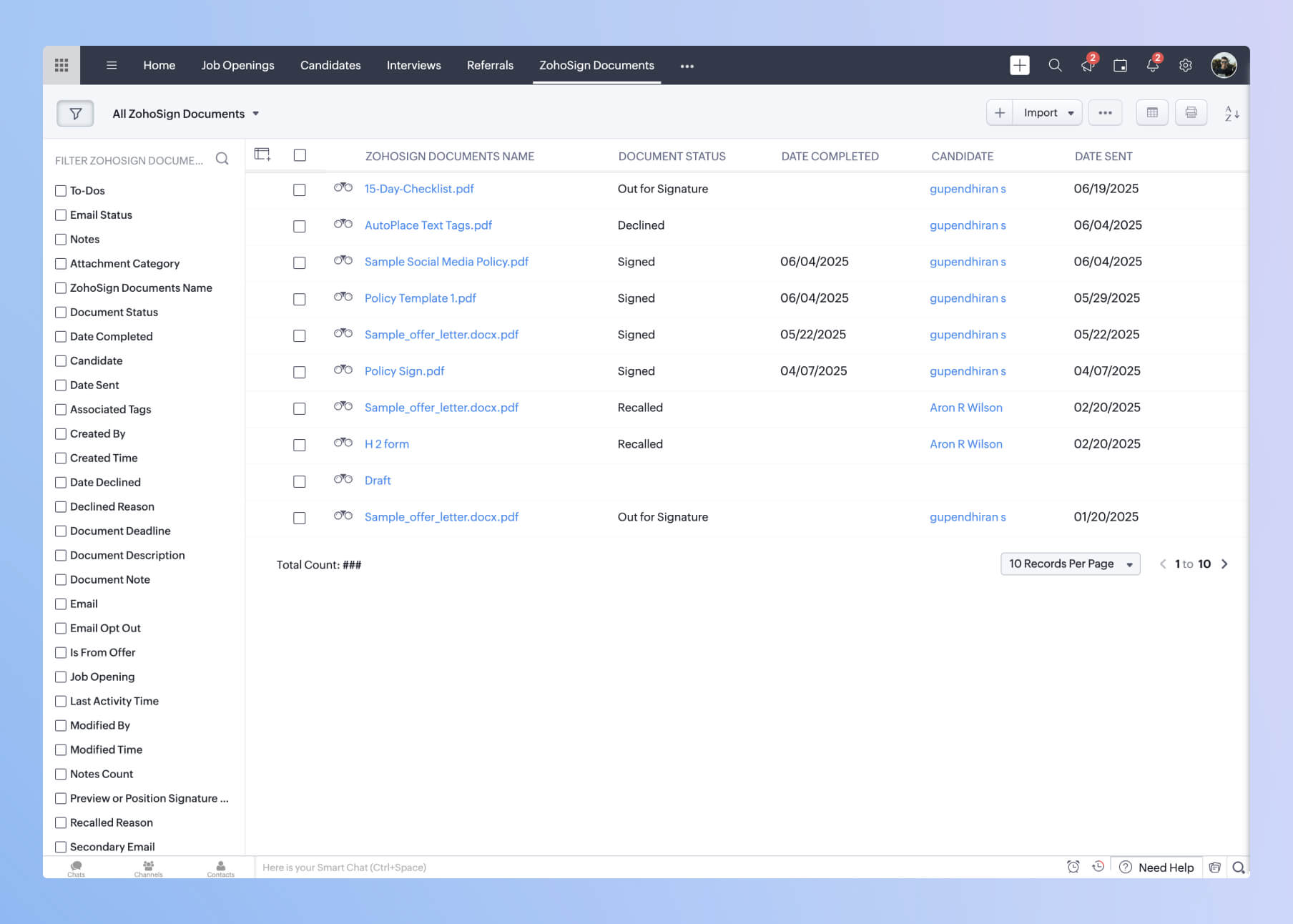 sign integrate with recruit