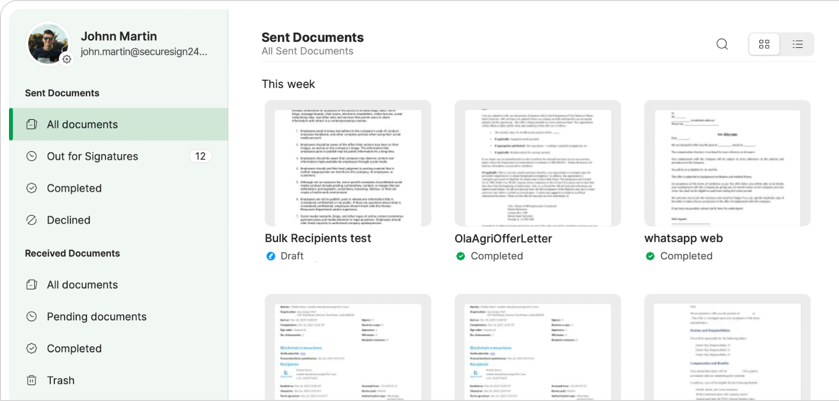 Filtered views for document tracking