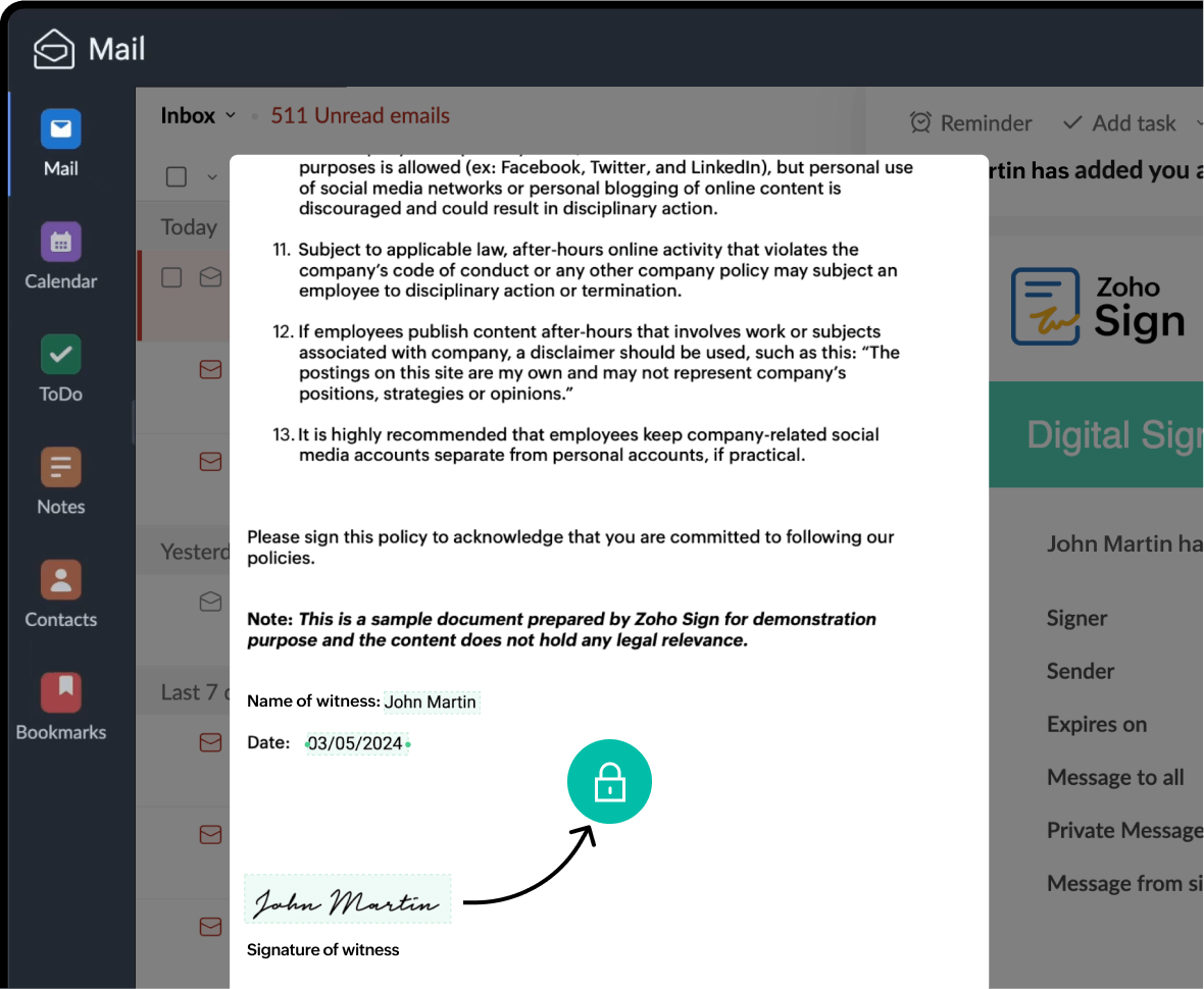 Improve authenticity of signed documents with witness sign