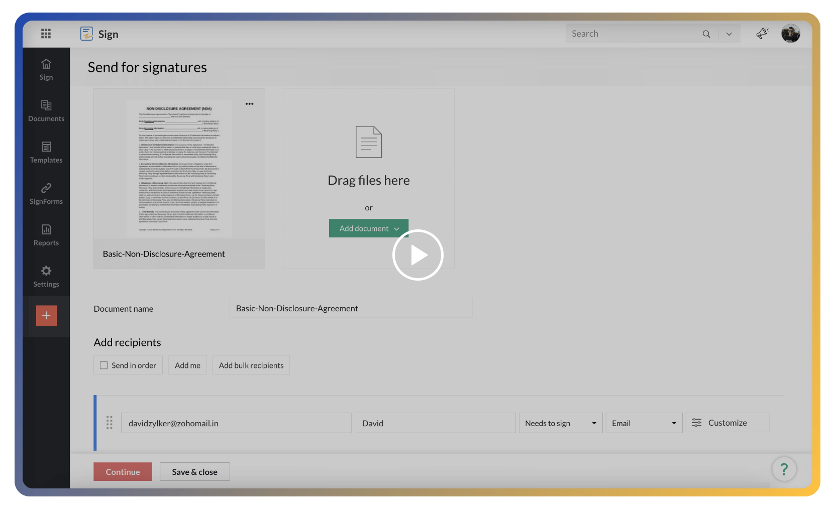 Collecting e-signatures on electronic contracts