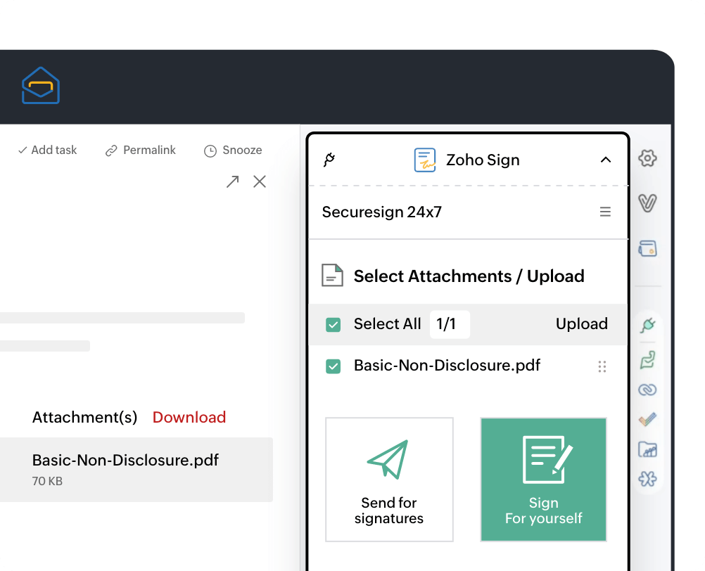 Sign attachments directly from Zoho Mail