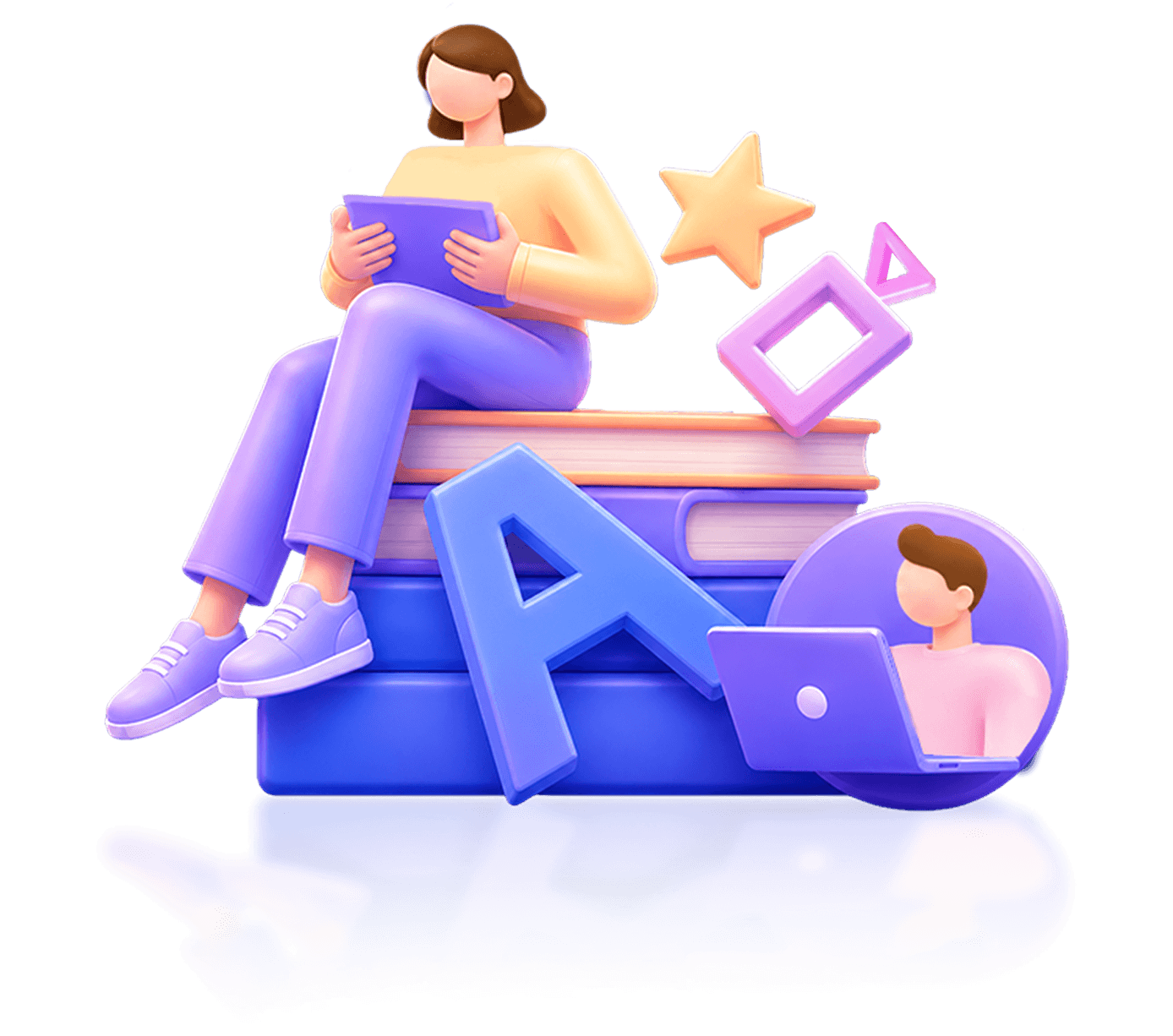 Illustration of a person learning with Zoho Sign LearningHub