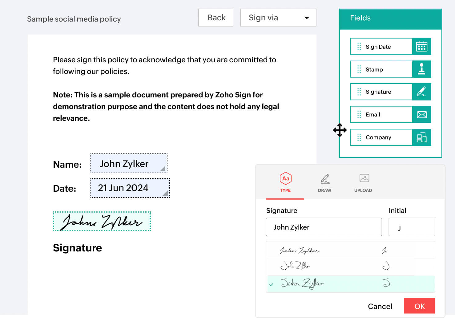 Online digital signatures