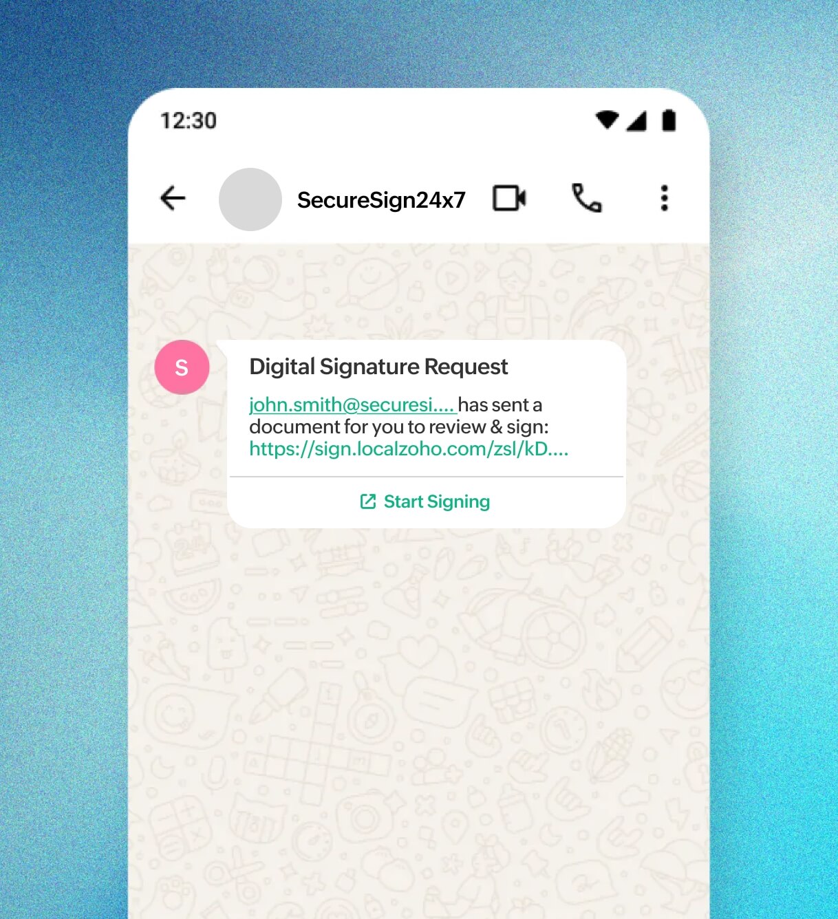 Zoho Sign WhatsApp document signing interface