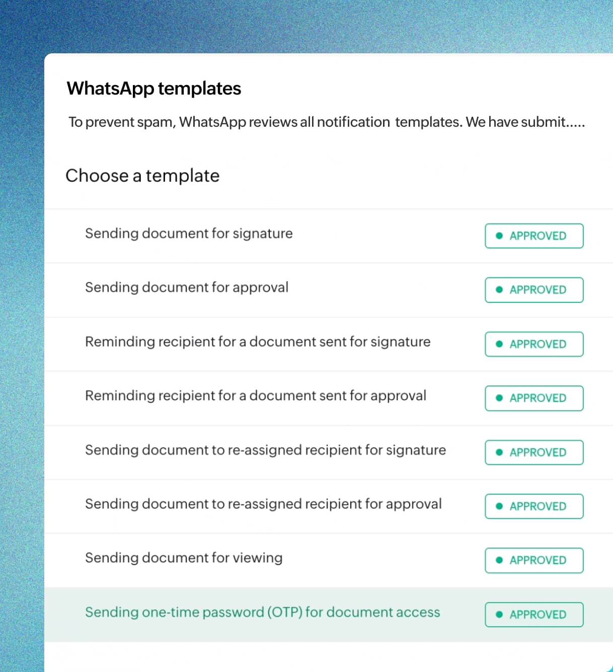 WhatsApp message template approval in Zoho Sign