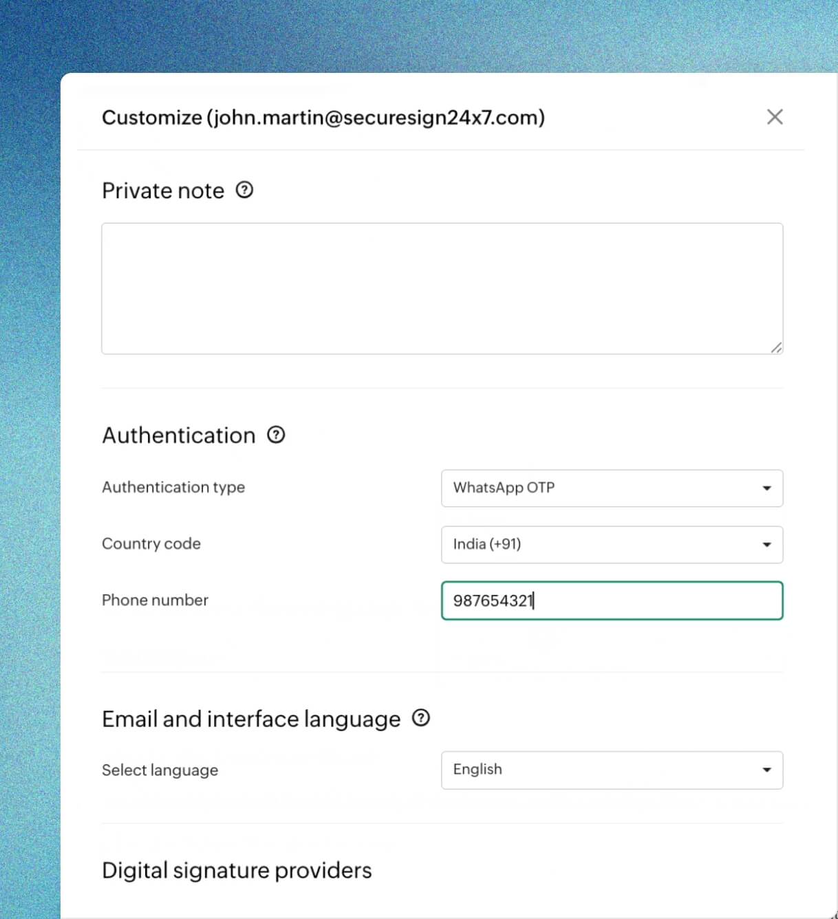 OTP authentication via WhatsApp in Zoho Sign