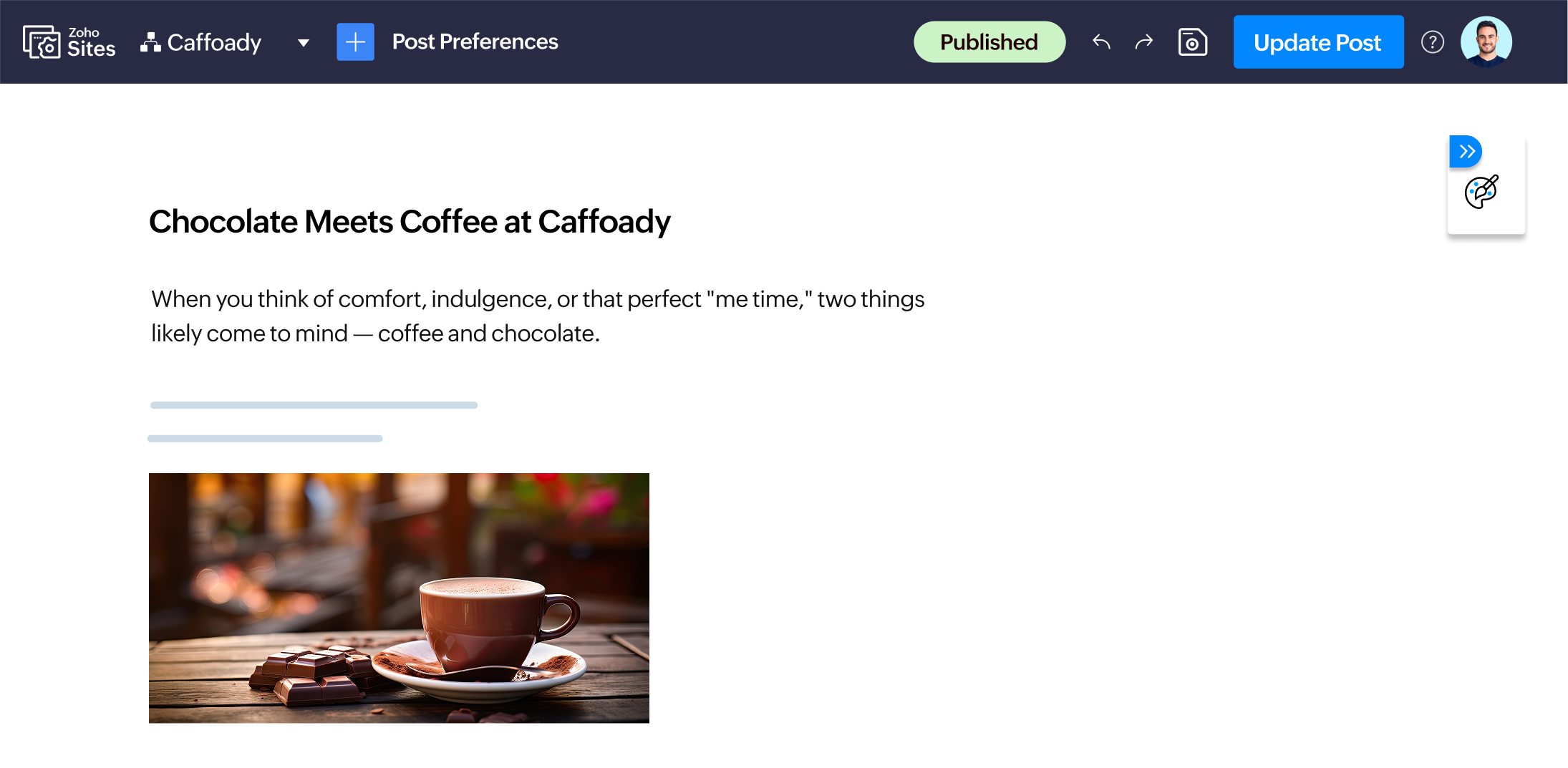 Go to your Zoho Sites dashboard, find the blog menu on the left, click the Add icon, and then select Blog Post.