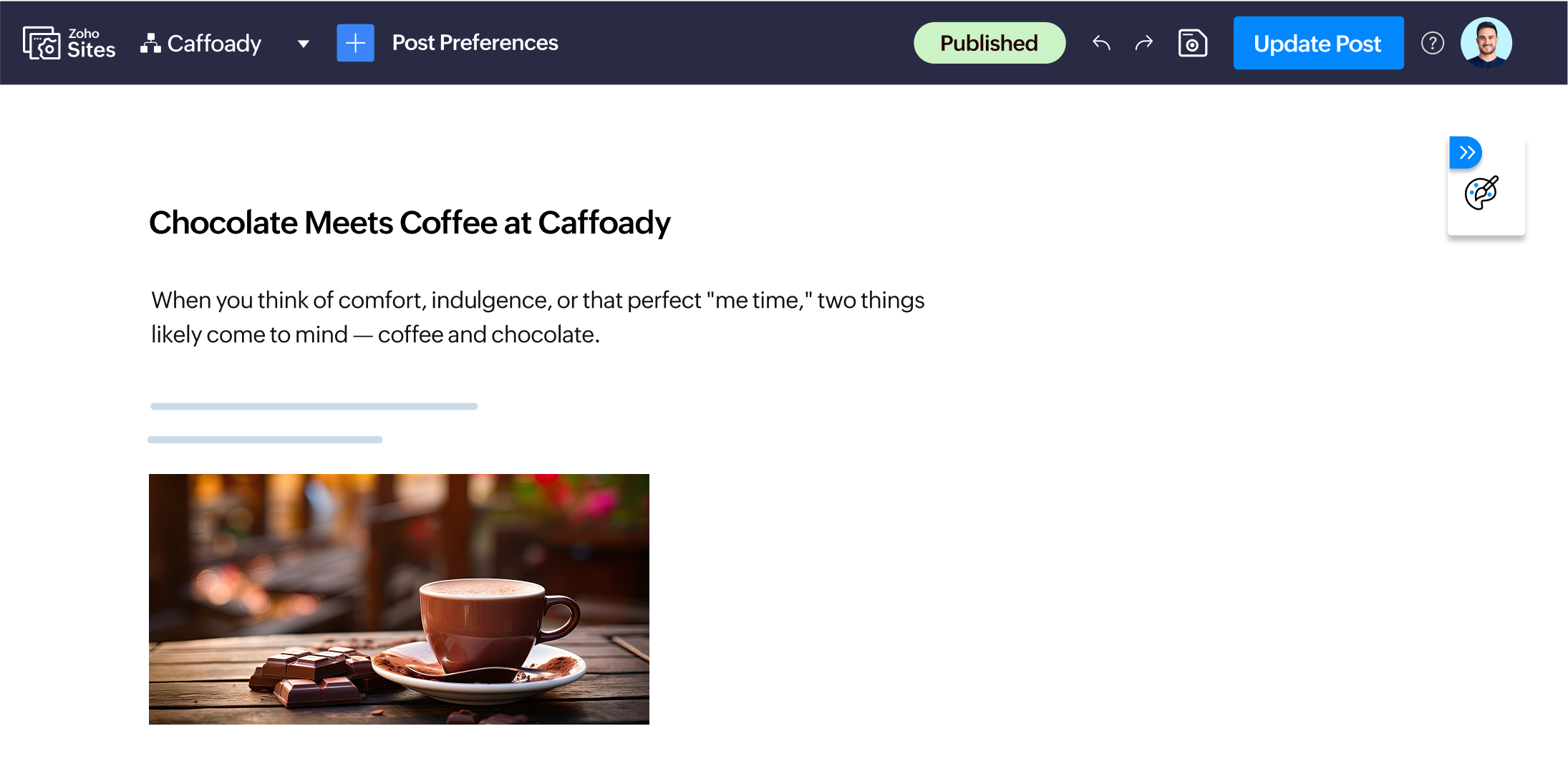 Go to your Zoho Sites dashboard, find the blog menu on the left, click the Add icon, and then select Blog Post.