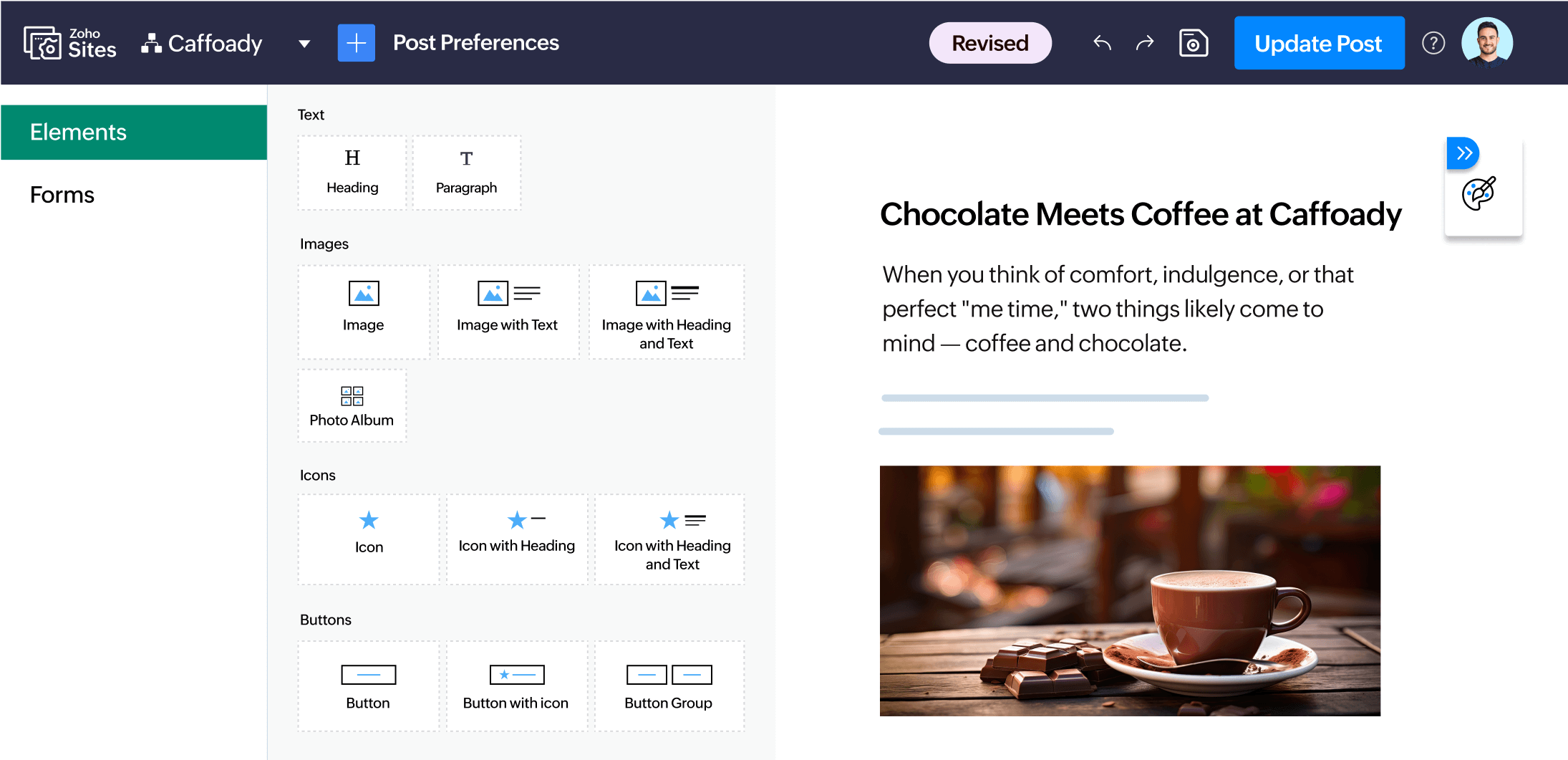 Go to your Zoho Sites dashboard, find the blog menu on the left, click the Add icon, and then select Blog Post.