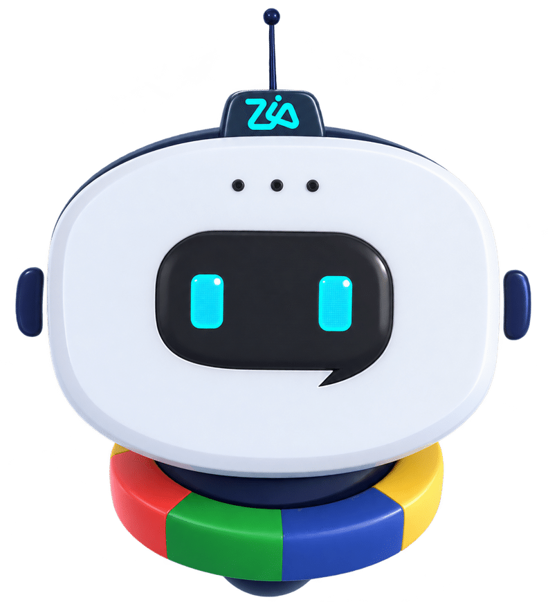 Zia AI assistant floating inside a rotating ribbon of website template cards