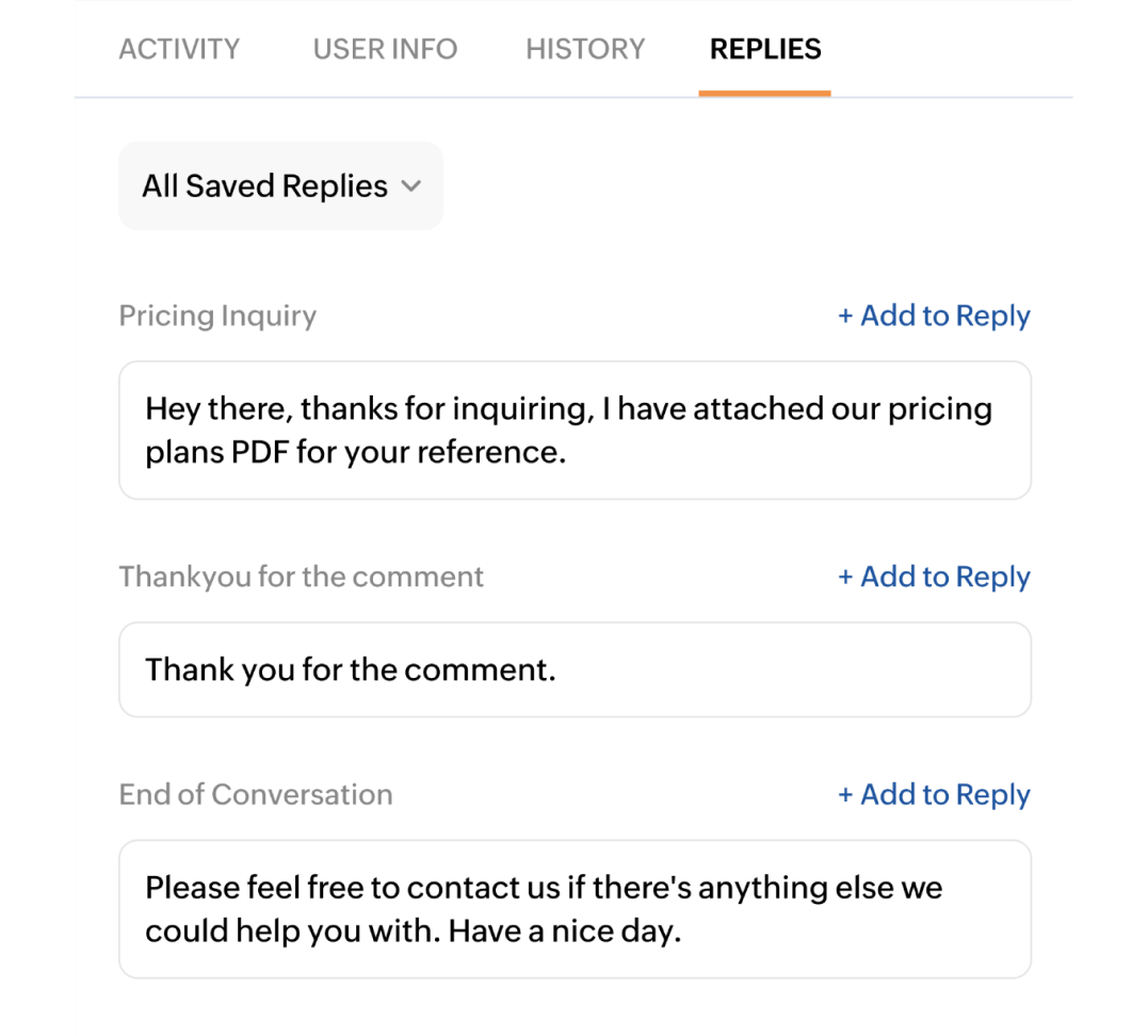 Saved replies - pre-defined response templates