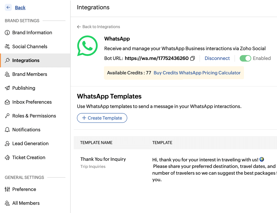 Credit management interface