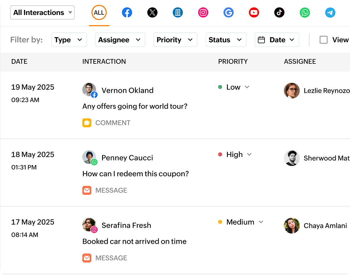 Real-time inbox interface