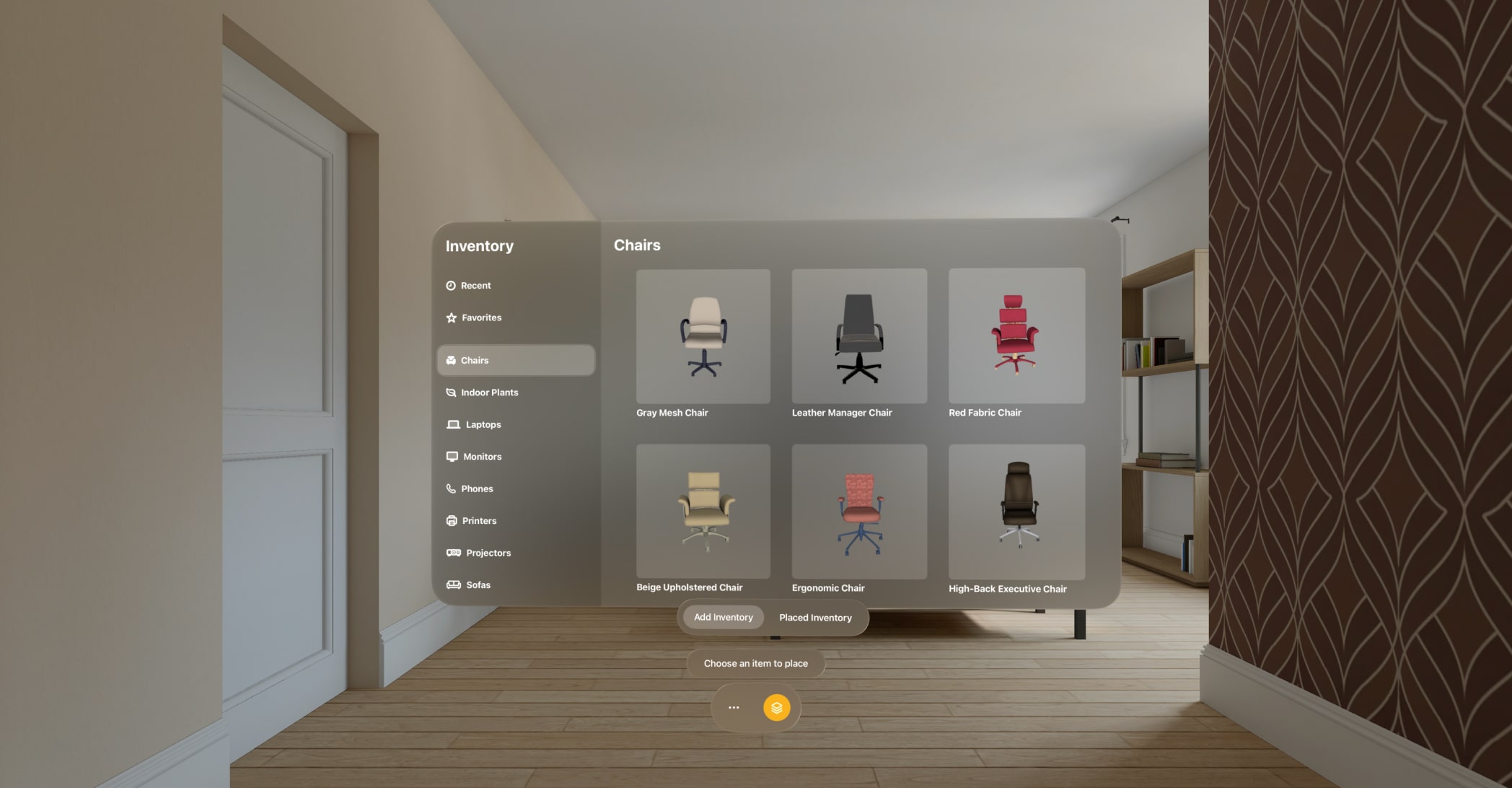 VisionOS 3D inventory