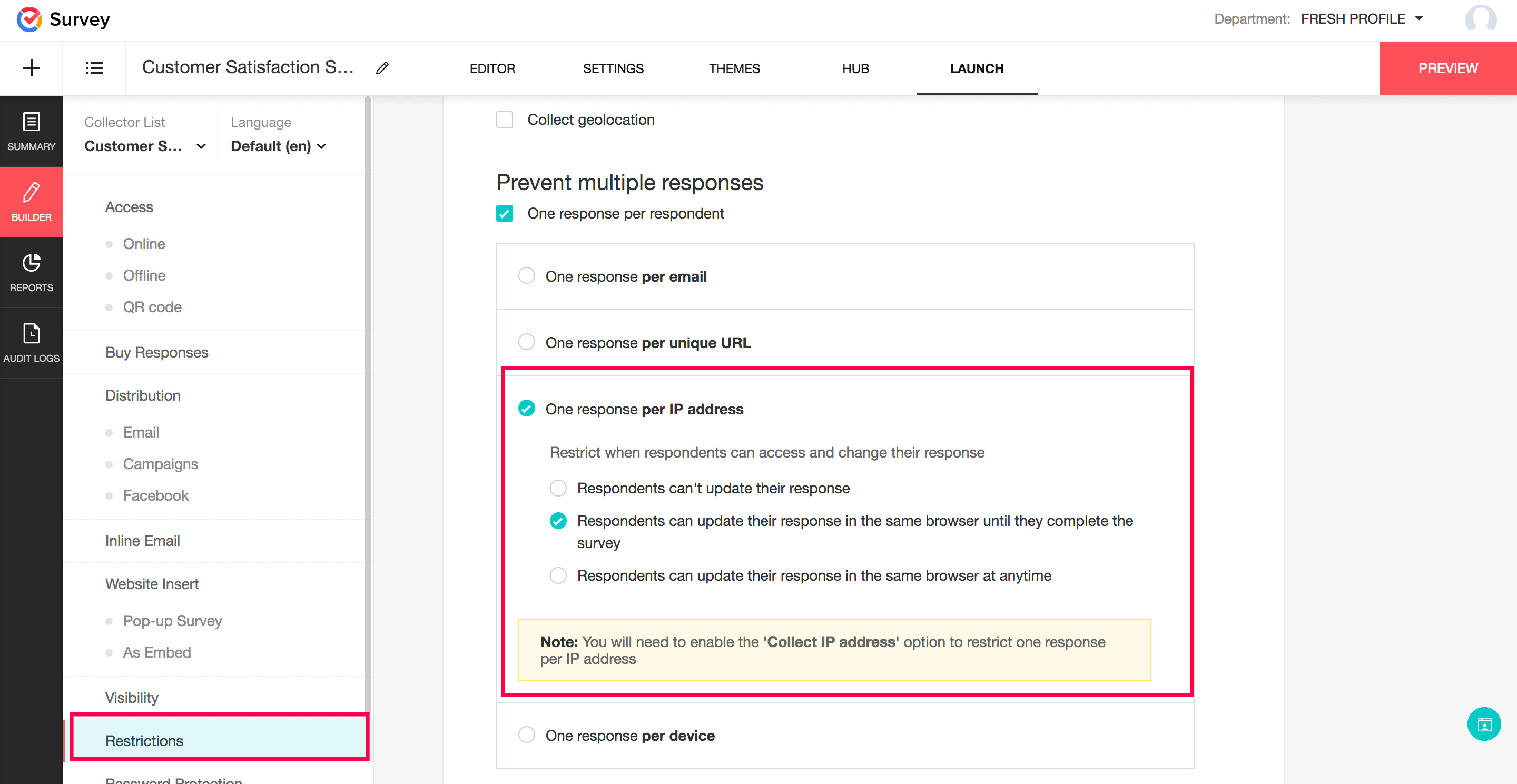 Prevent multiple responses through IP address