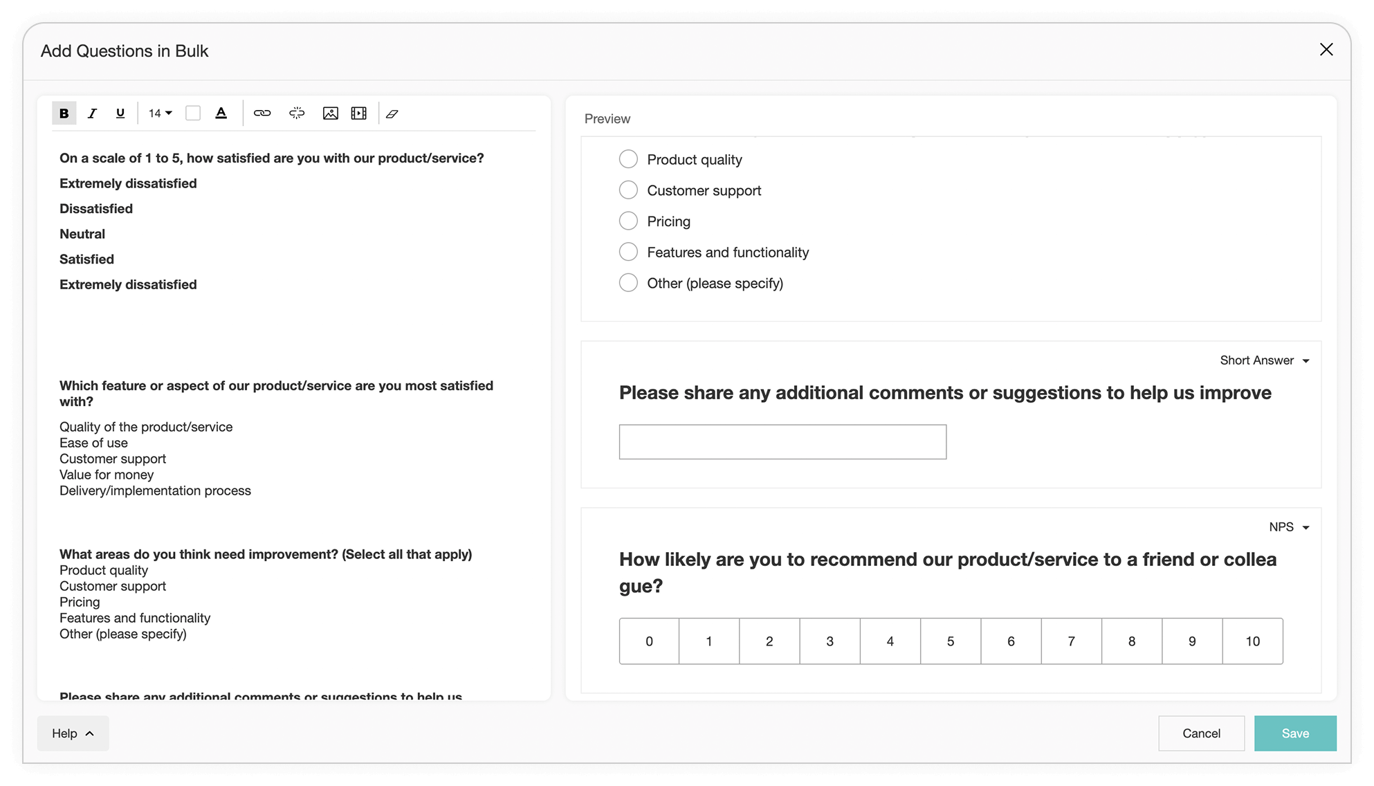 Adjust question types