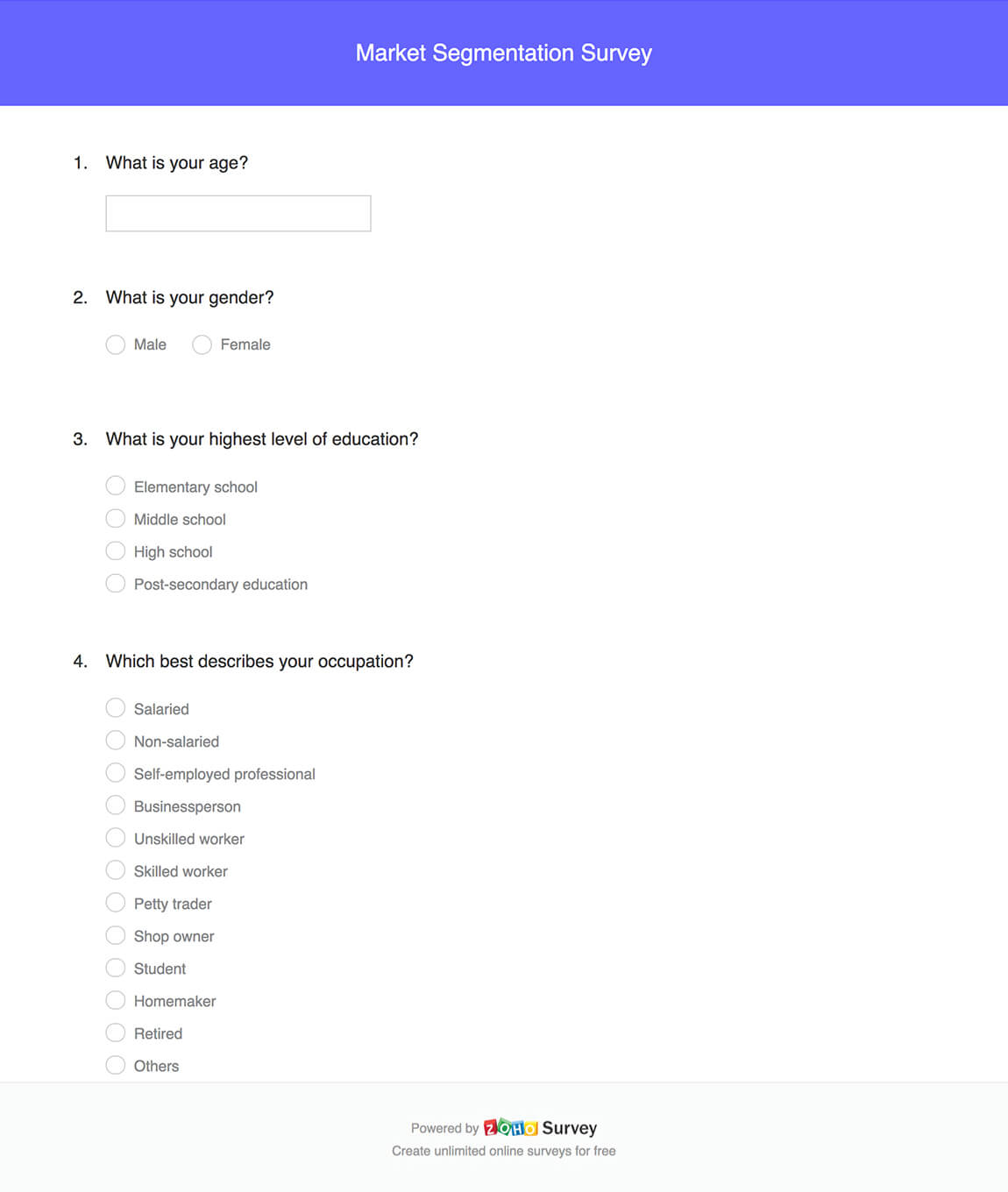 market segmentation survey questionnaire template