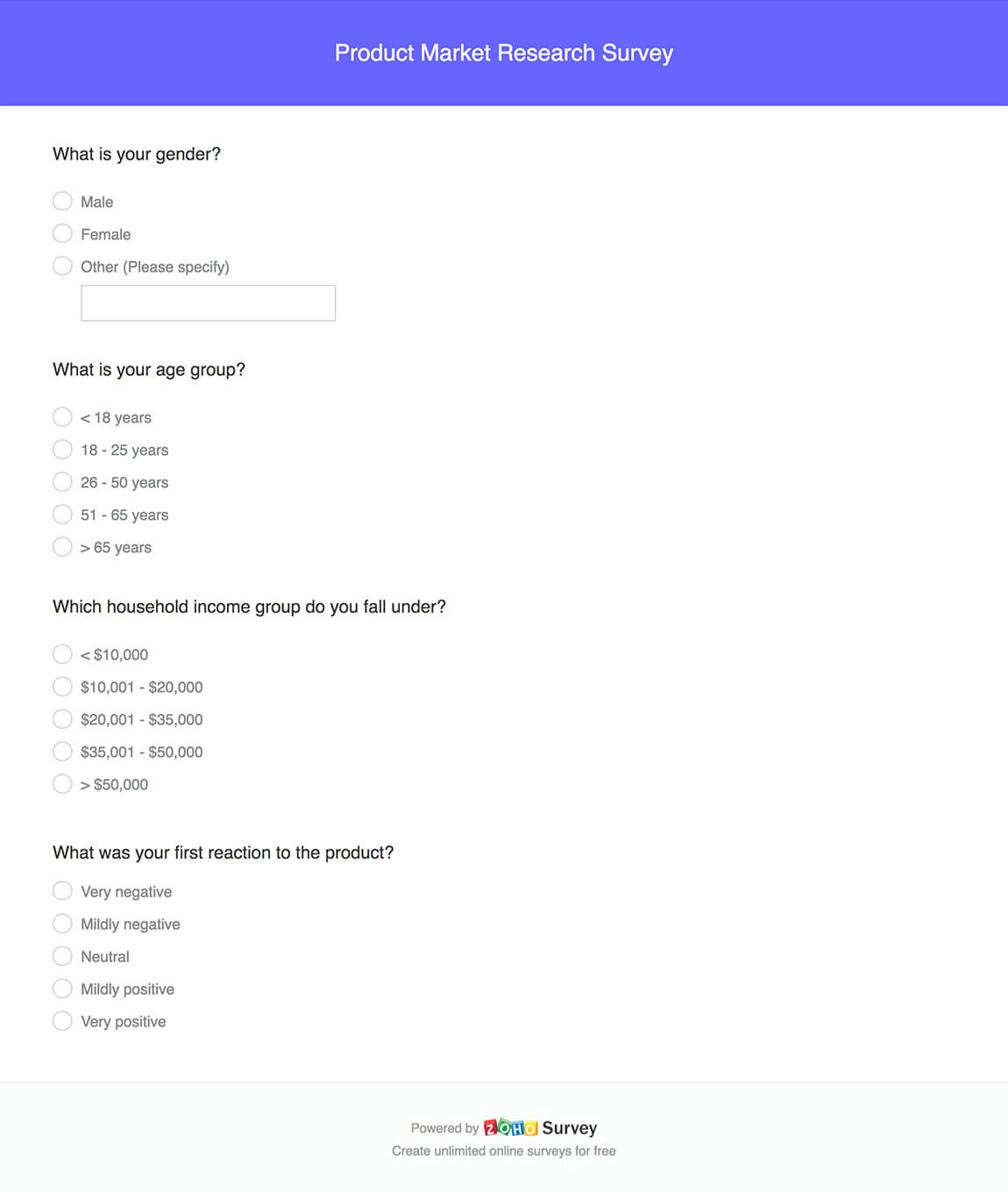 product market research survey questionnaire template
