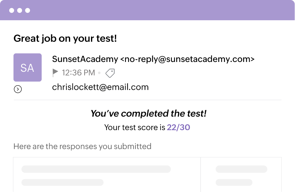 Envoyez les résultats de tests/quiz