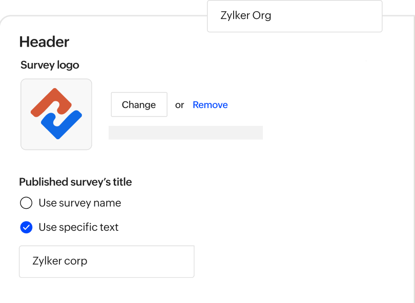 Branding settings for adding a custom logo and title to a survey