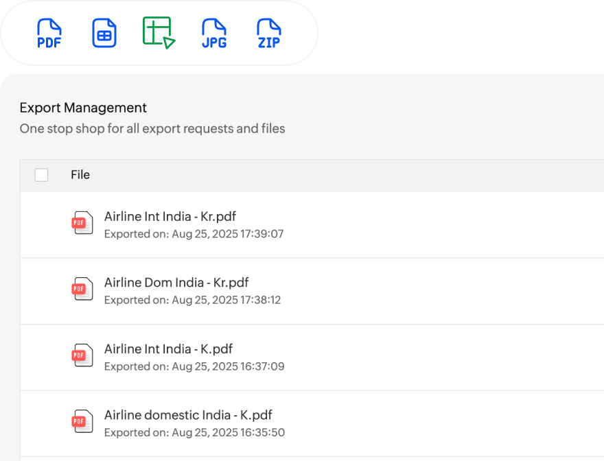 Export menu with spreadsheet and dashboard formats for survey results