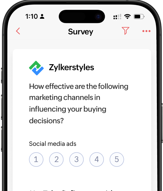 Survey with rating scales rendered on a mobile phone screen