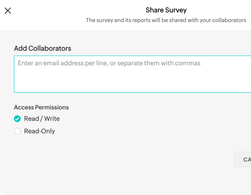 Sharing controls for collaborating on a survey with teammates