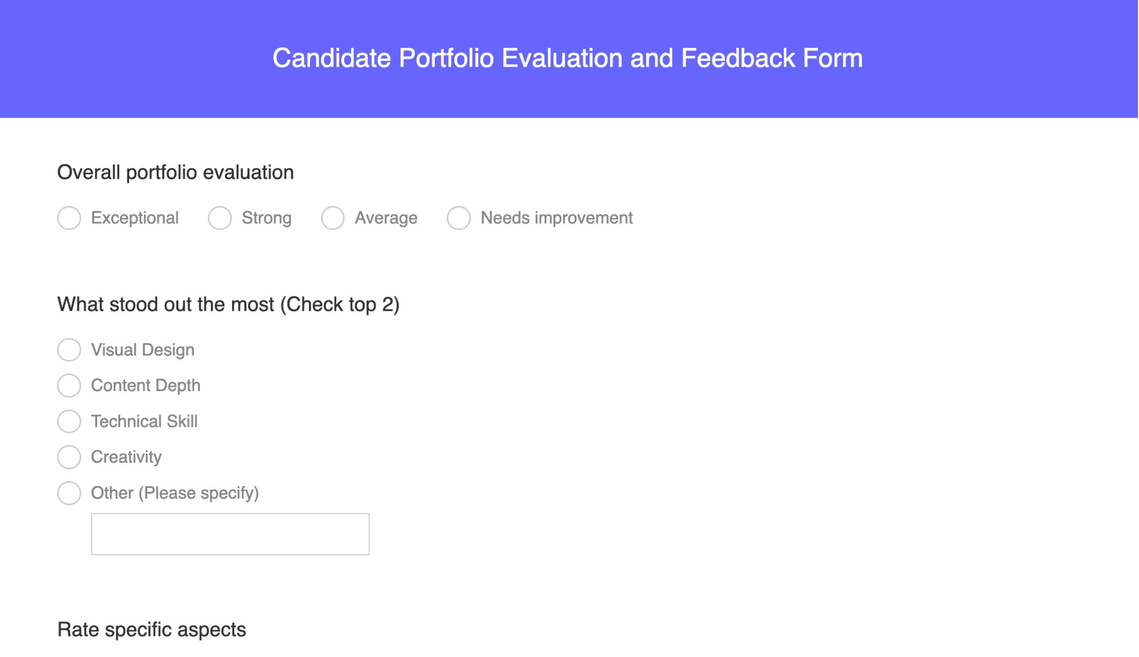 Candidate portfolio evaluation form