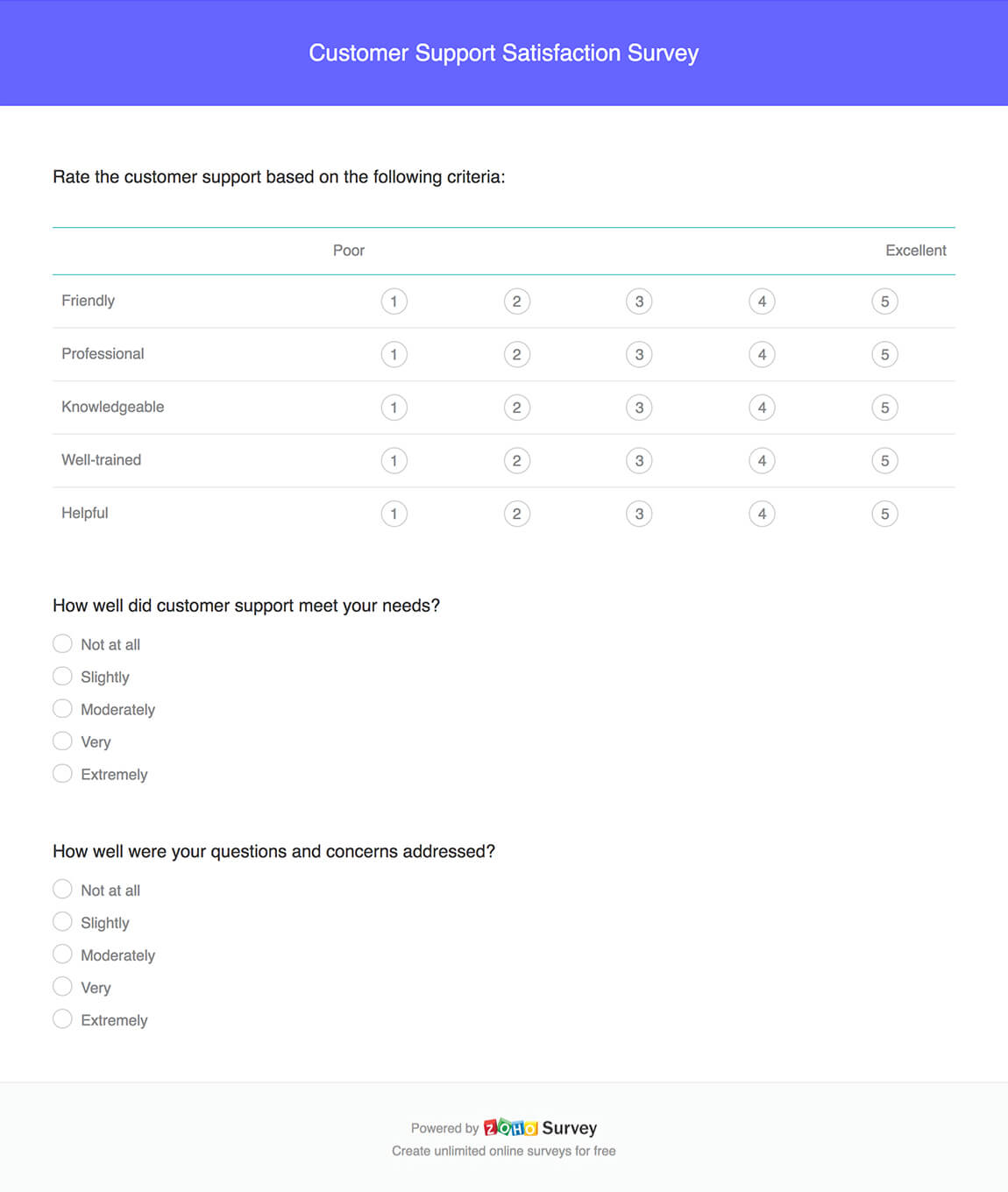 Customer support satisfaction survey questionnaire template