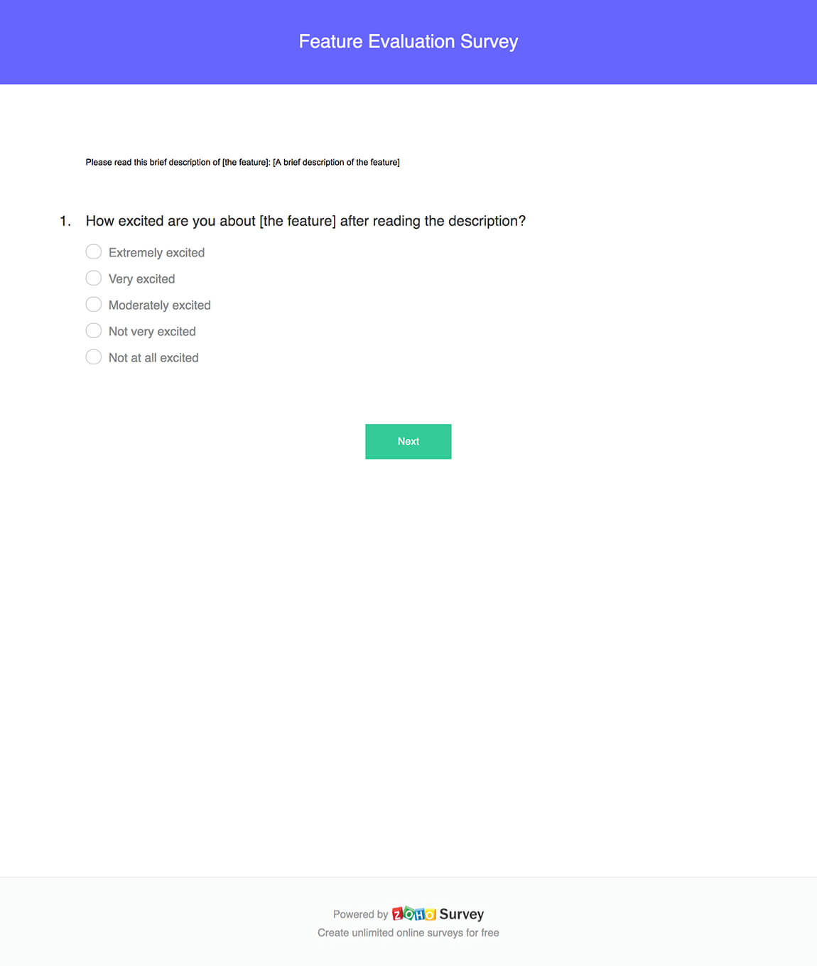 Feature evaluation survey questionnaire template