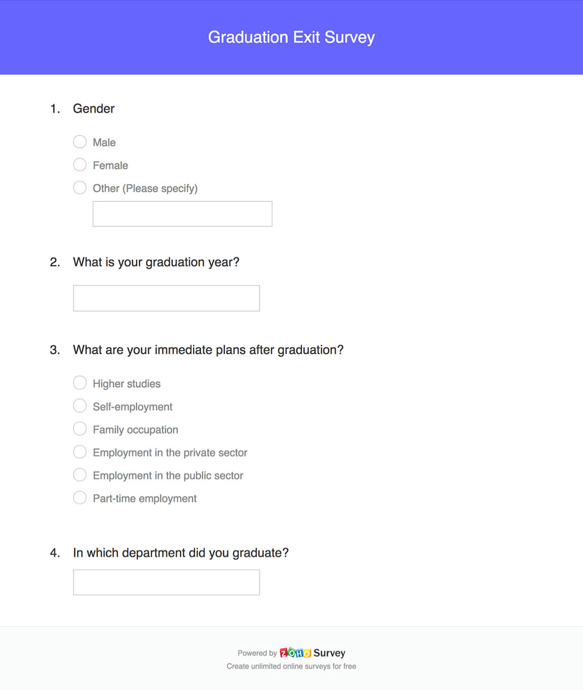 Graduation exit survey questionnaire template