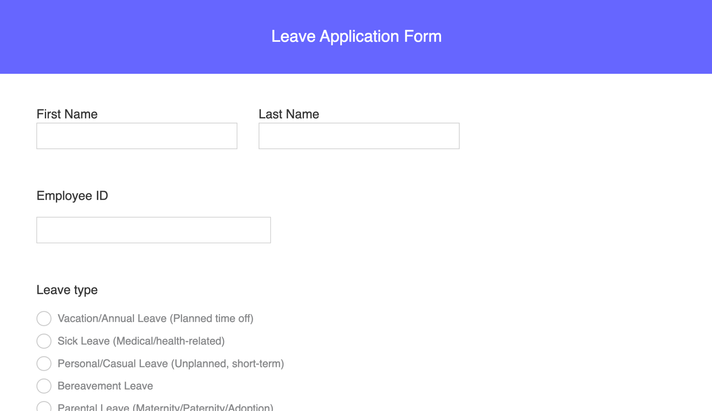 Leave application form