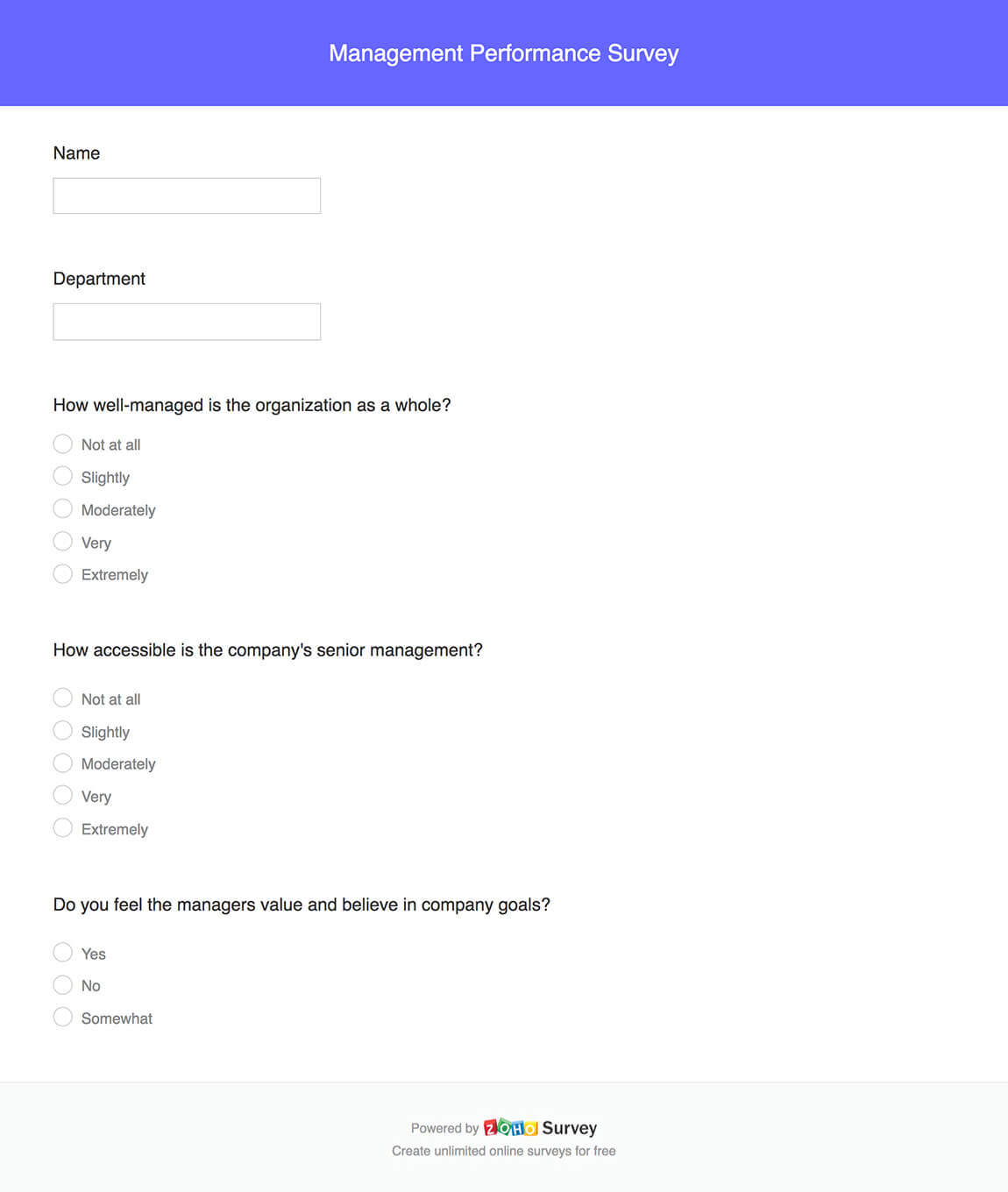 Management performance survey questionnaire template