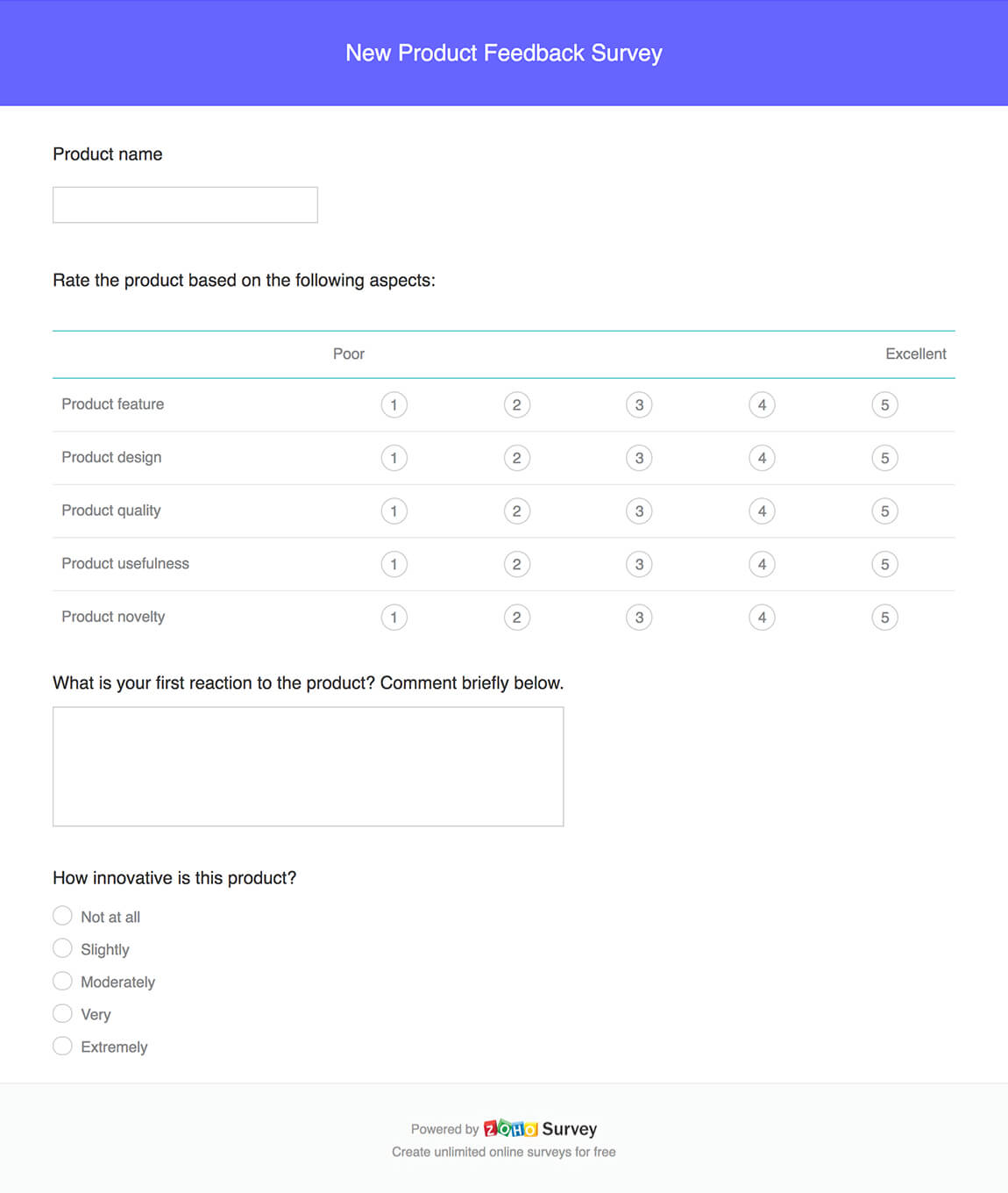 New product feedback survey questionnaire template